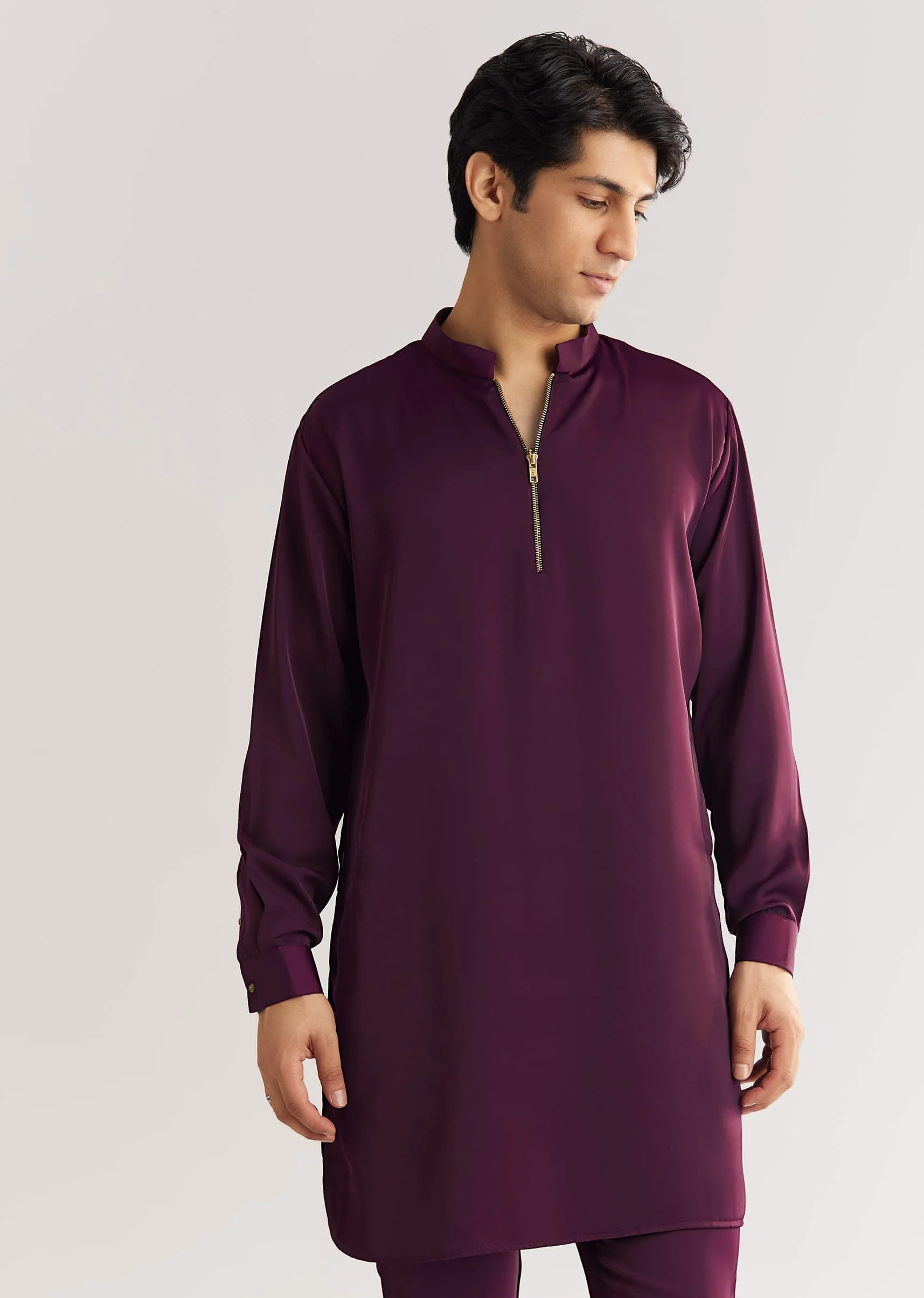 Wine Suiting Jacket Kurta Set With Metal Accents - Image 7