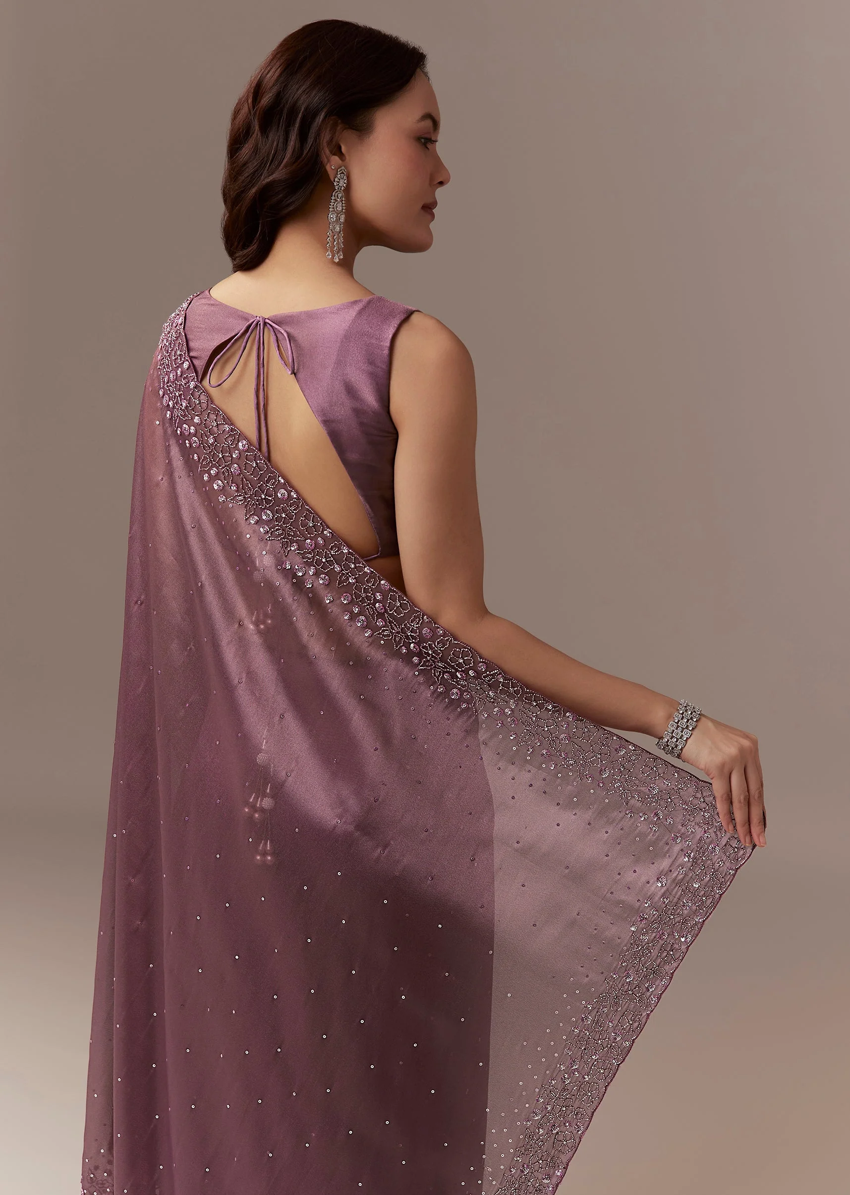 Wine Tissue Saree With Cutdana And Sequin Embroidery - Image 6