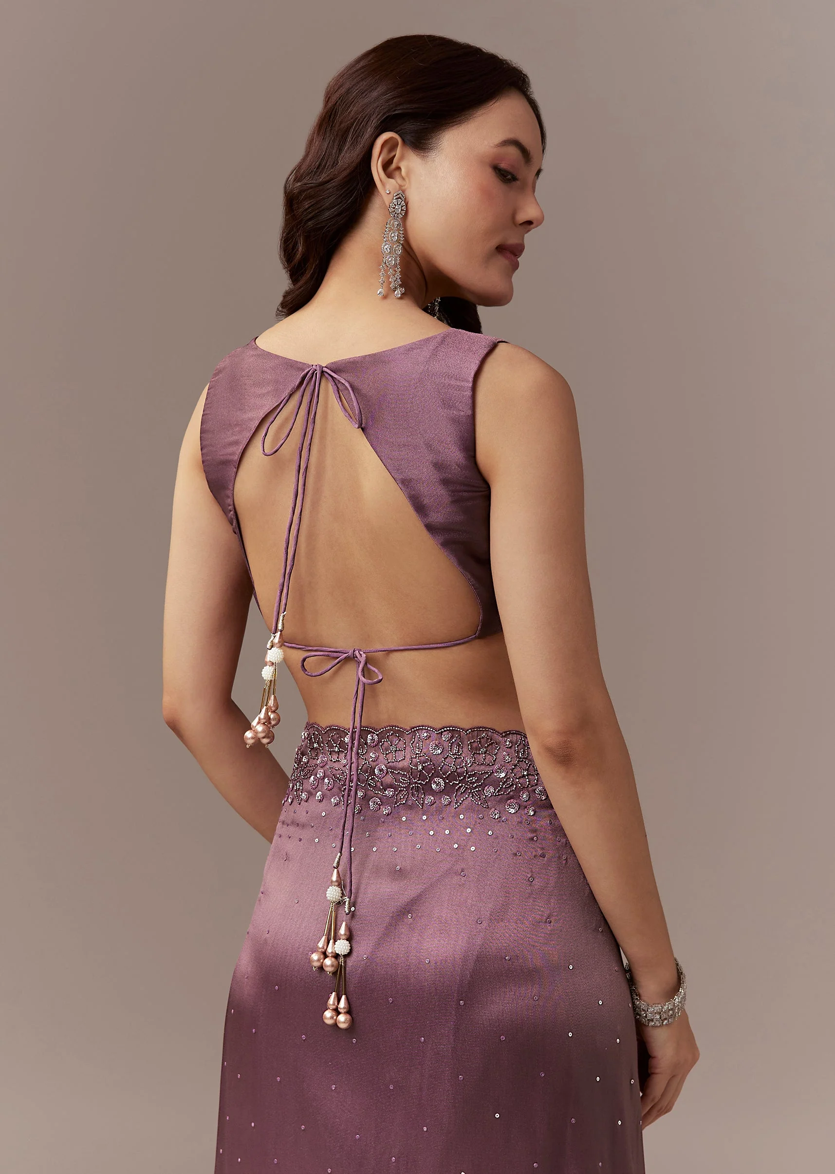 Wine Tissue Saree With Cutdana And Sequin Embroidery - Image 8