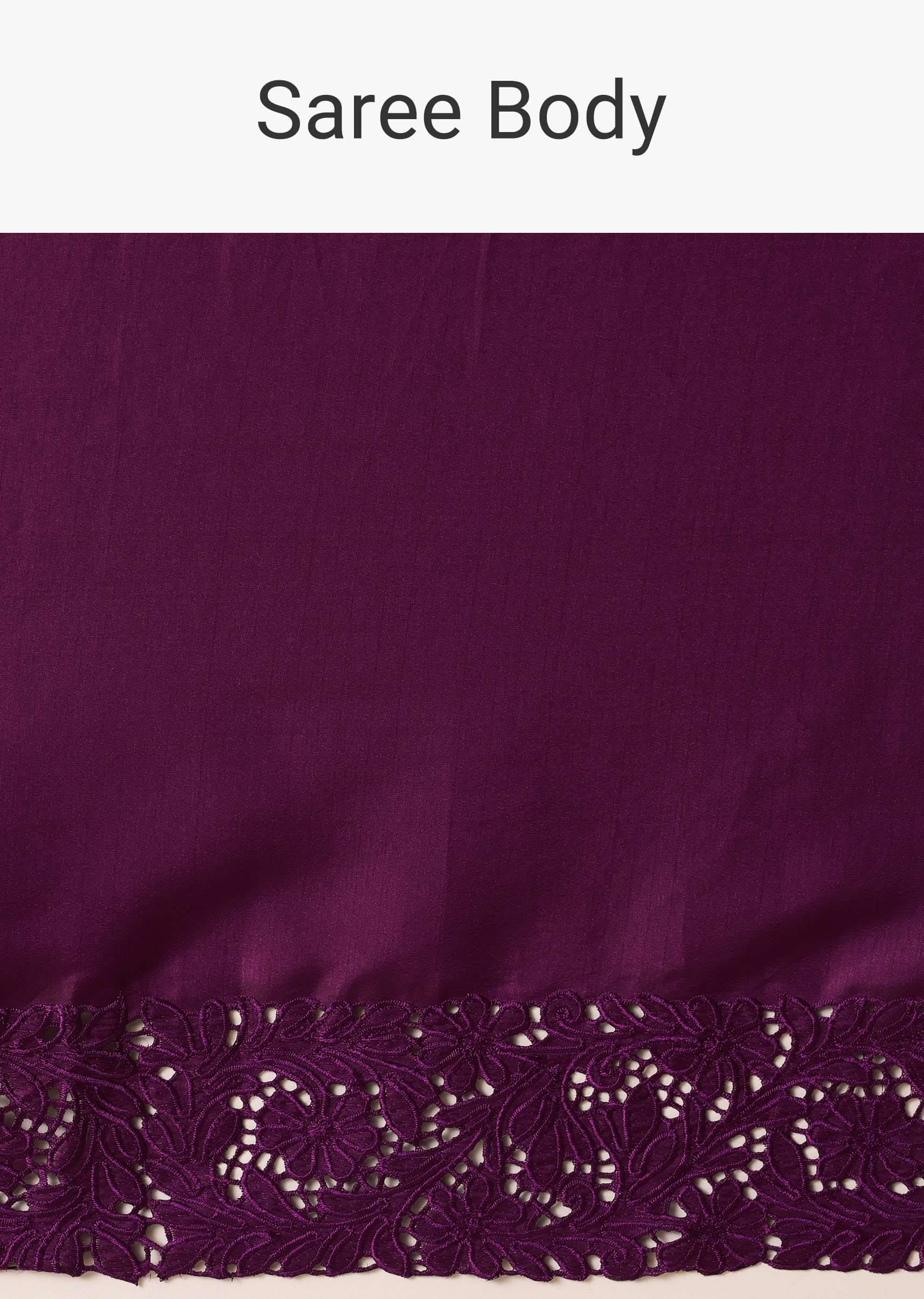 Wine Tussar Saree With Lace Border And Unstitched Blouse Piece - Image 10