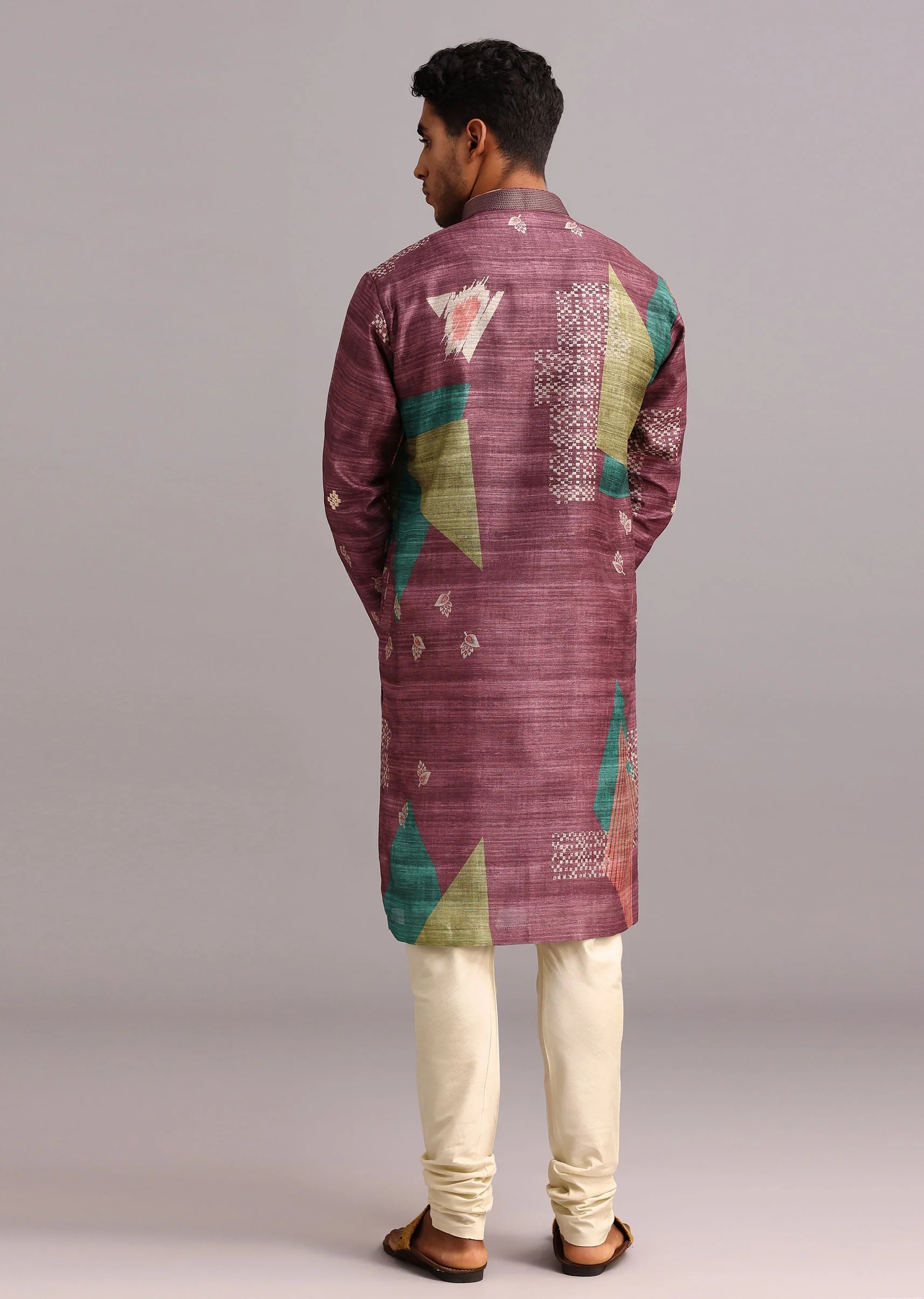 Wine Tussar Silk Printed Kurta Set - Image 6