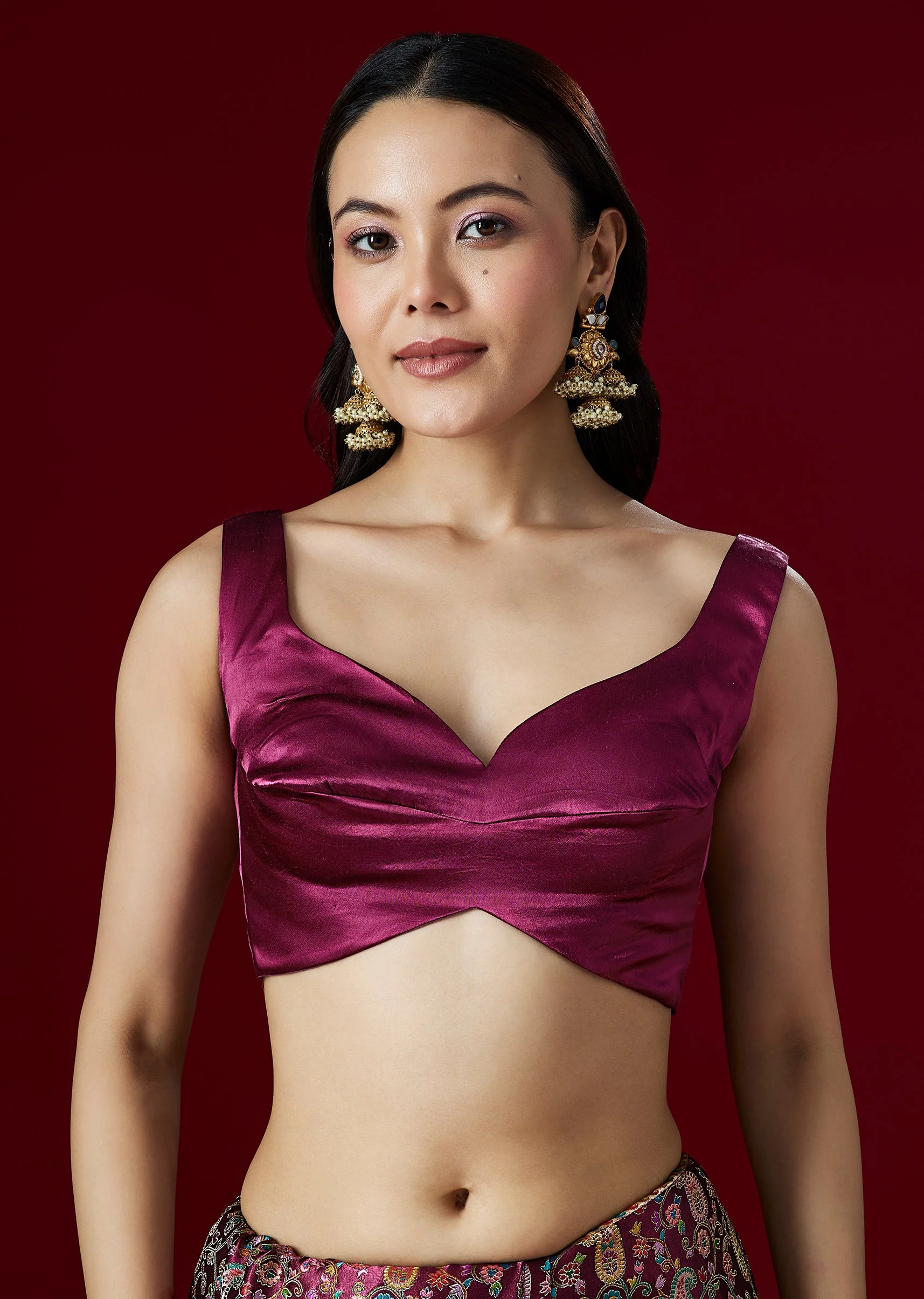 Wine Woven Satin Saree With Traditional Motifs - Image 7