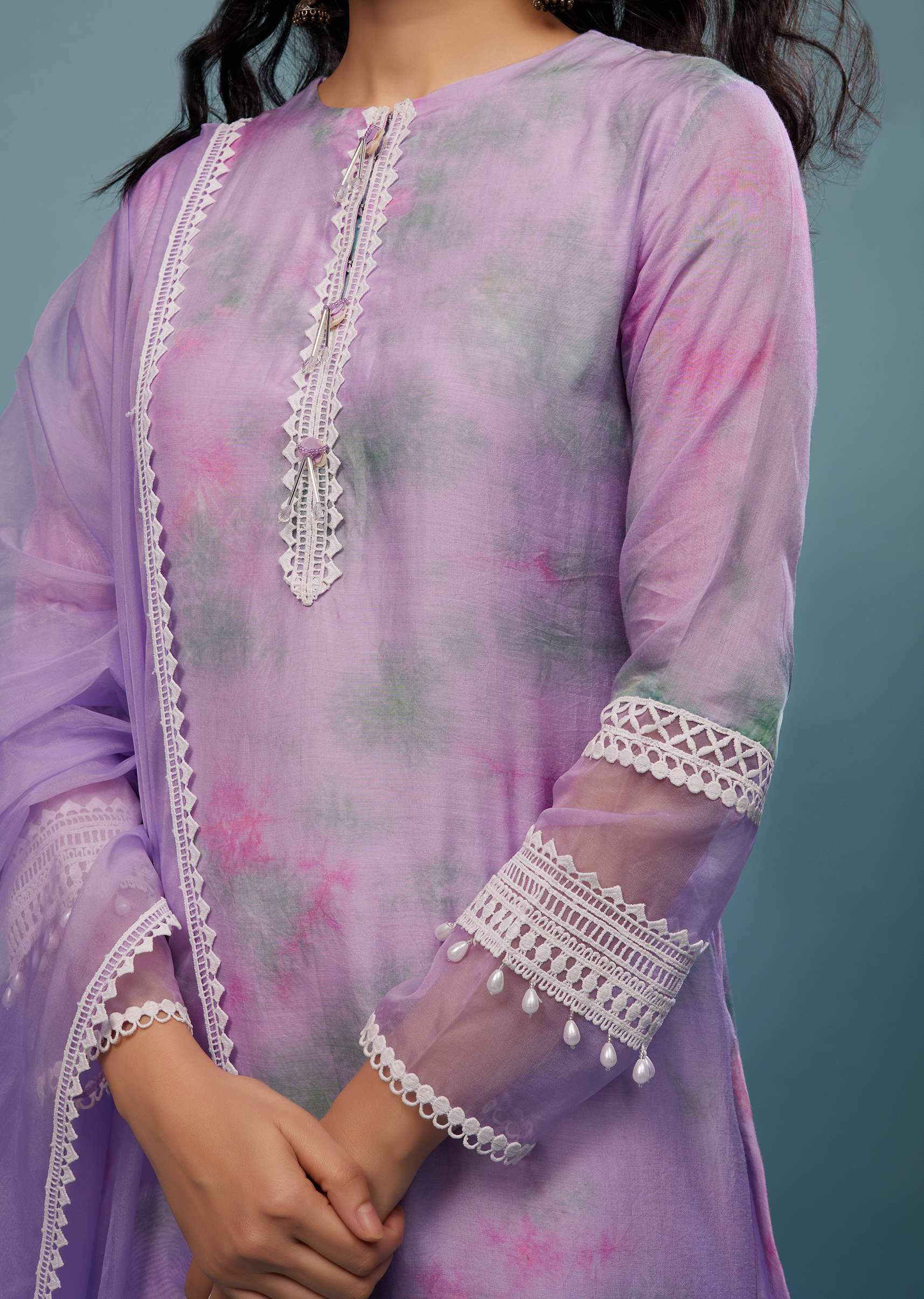 Lavender Purple Embroidered Palazzo Suit In Viscose Silk - Image 2