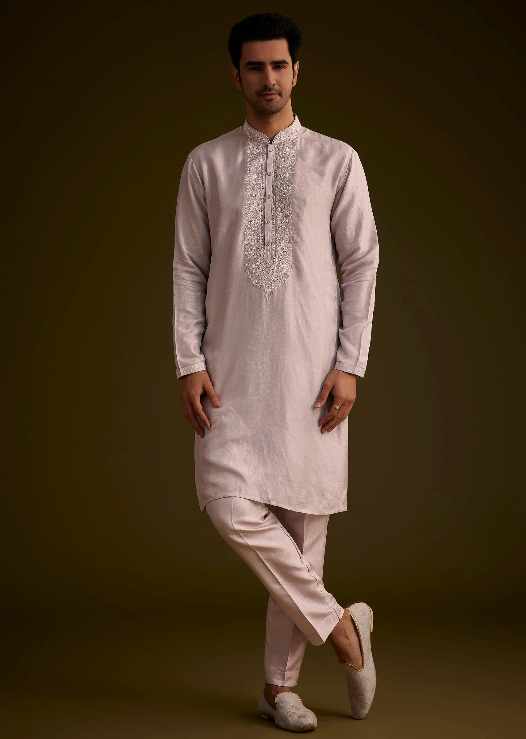Wisteria Purple Silk Open Style Sherwani Set - Image 5