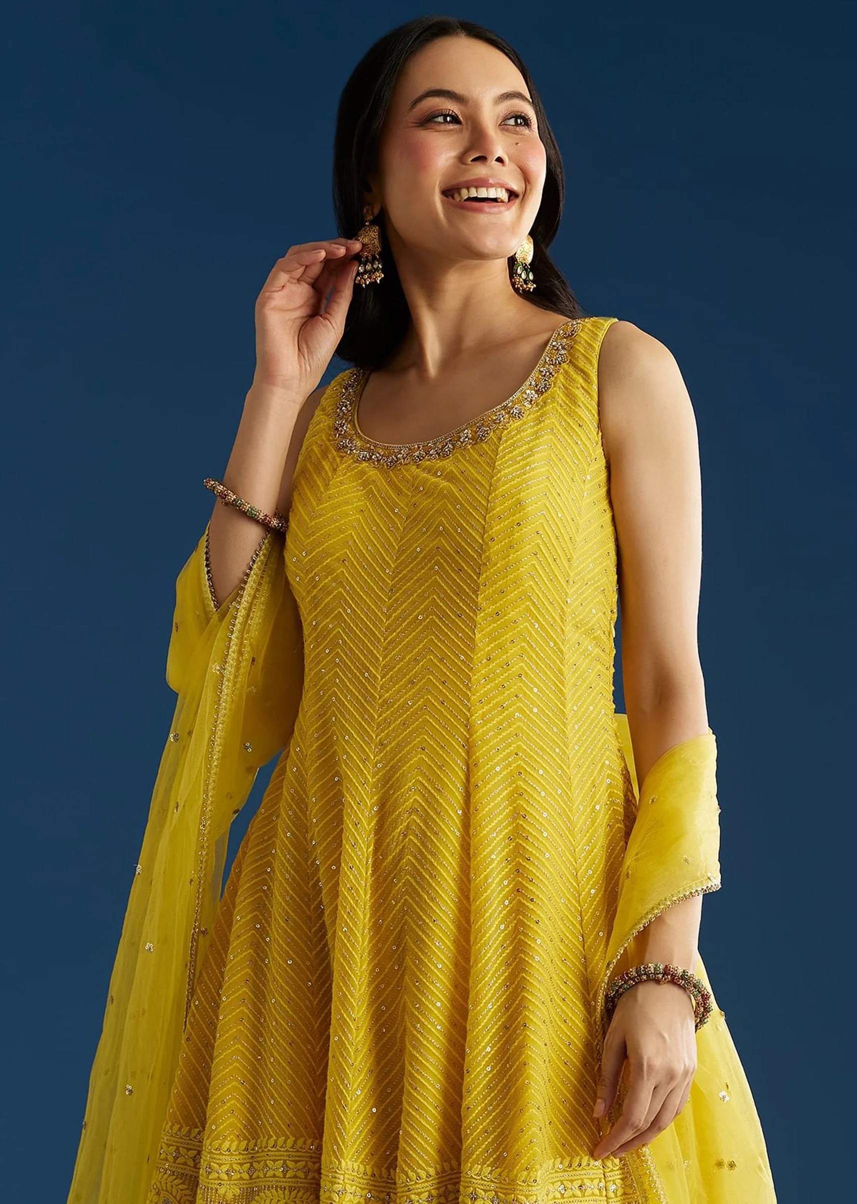 Yellow A Line Georgette Kurta Palazzo Suit - Image 2