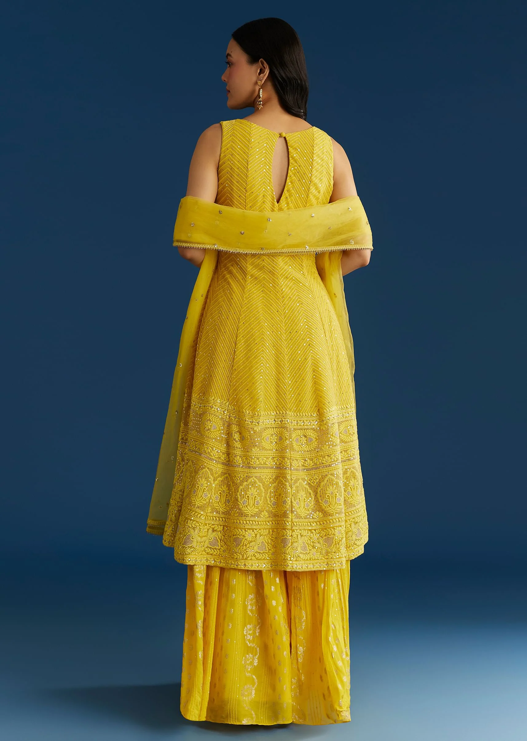Yellow A Line Georgette Kurta Palazzo Suit - Image 5