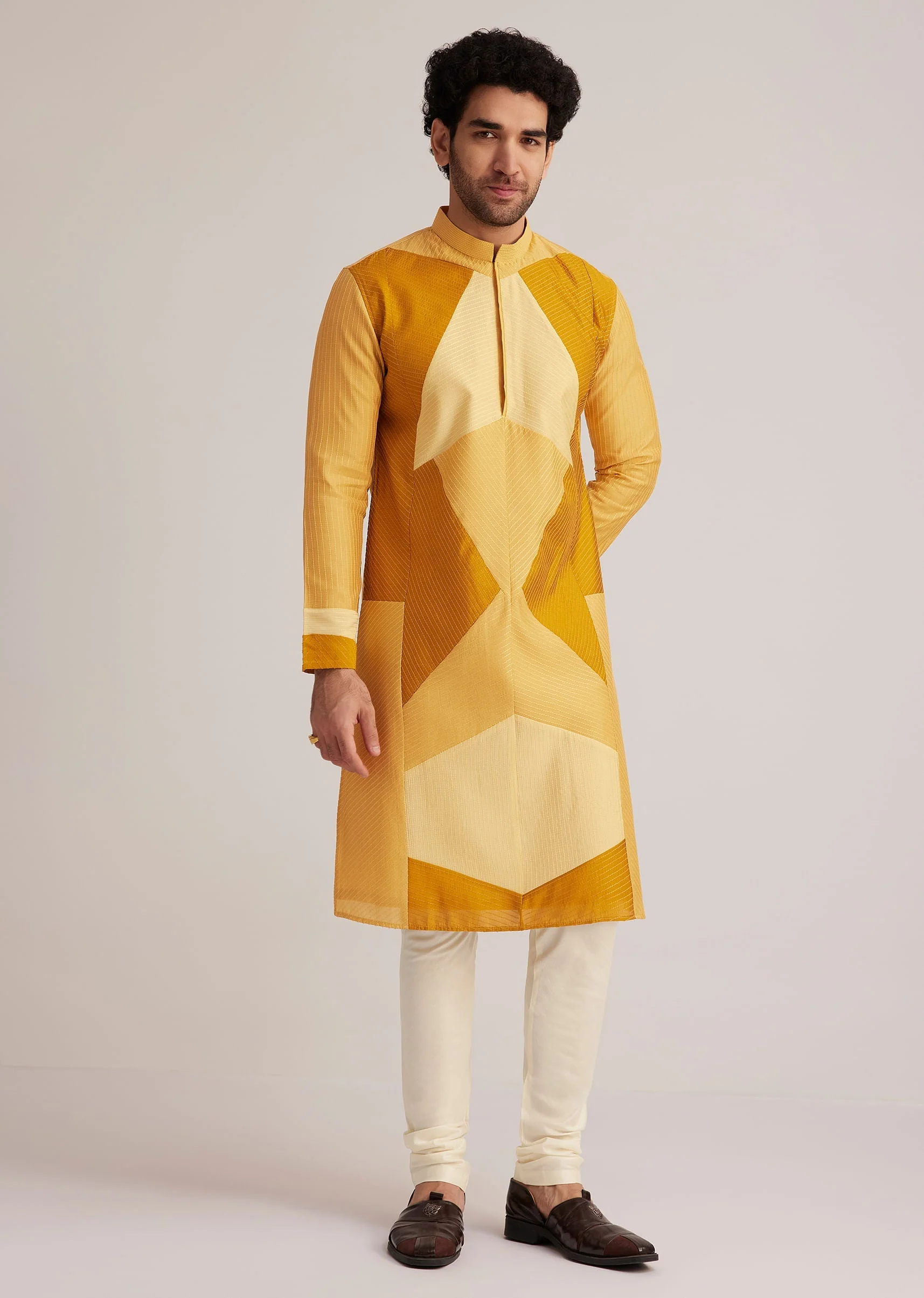 Yellow Abstract Kurta Set - Image 3
