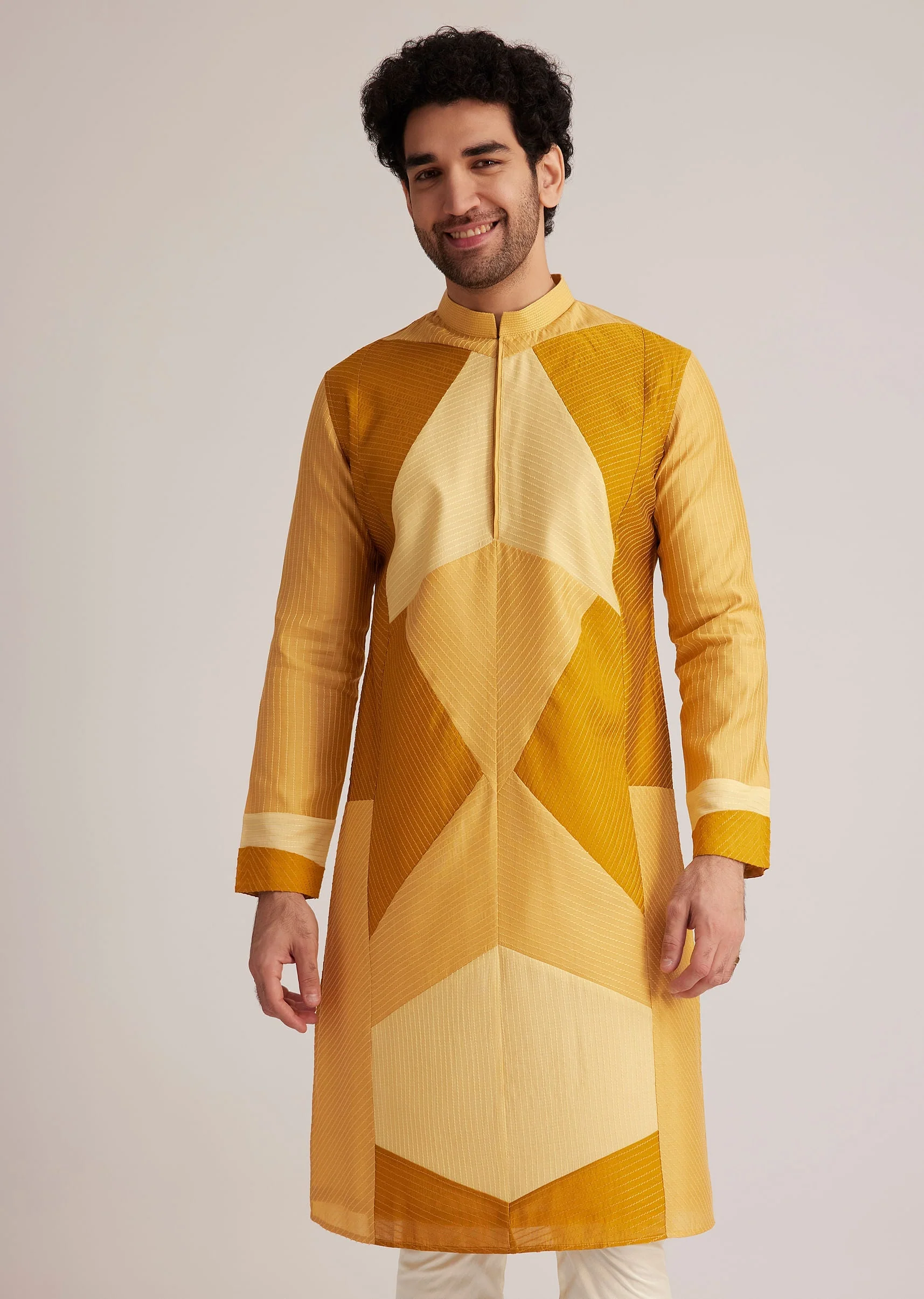 Yellow Abstract Kurta Set - Image 4