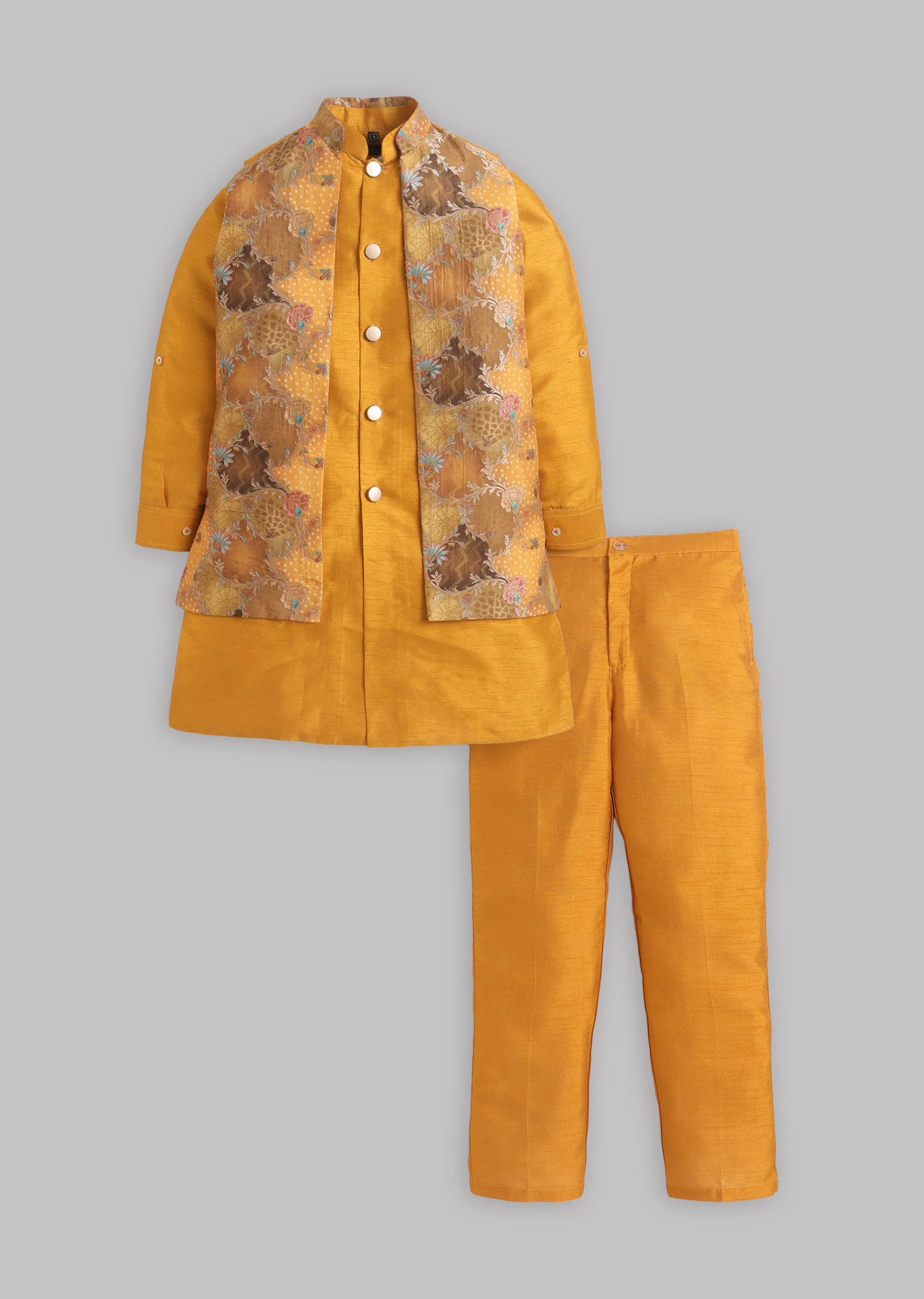 Yellow Abstract Nehru Jacket Set