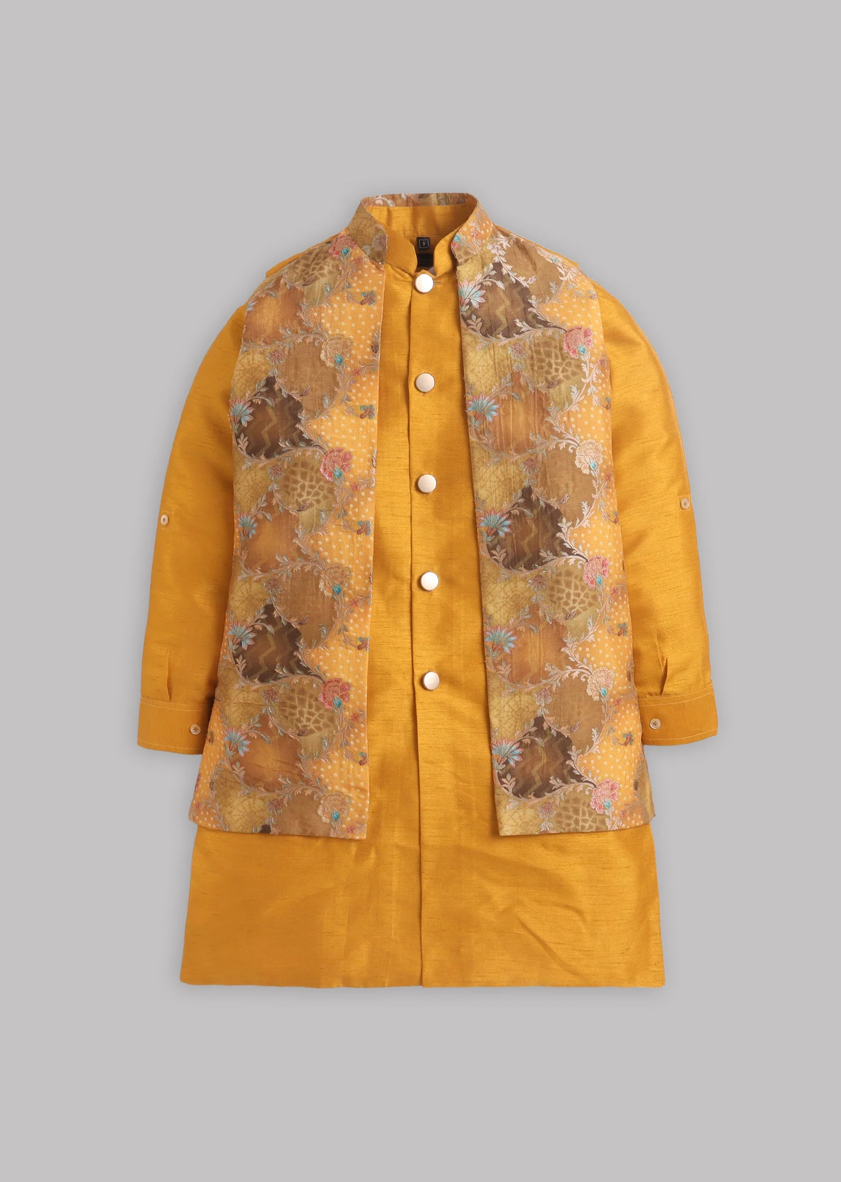 Yellow Abstract Nehru Jacket Set - Image 2