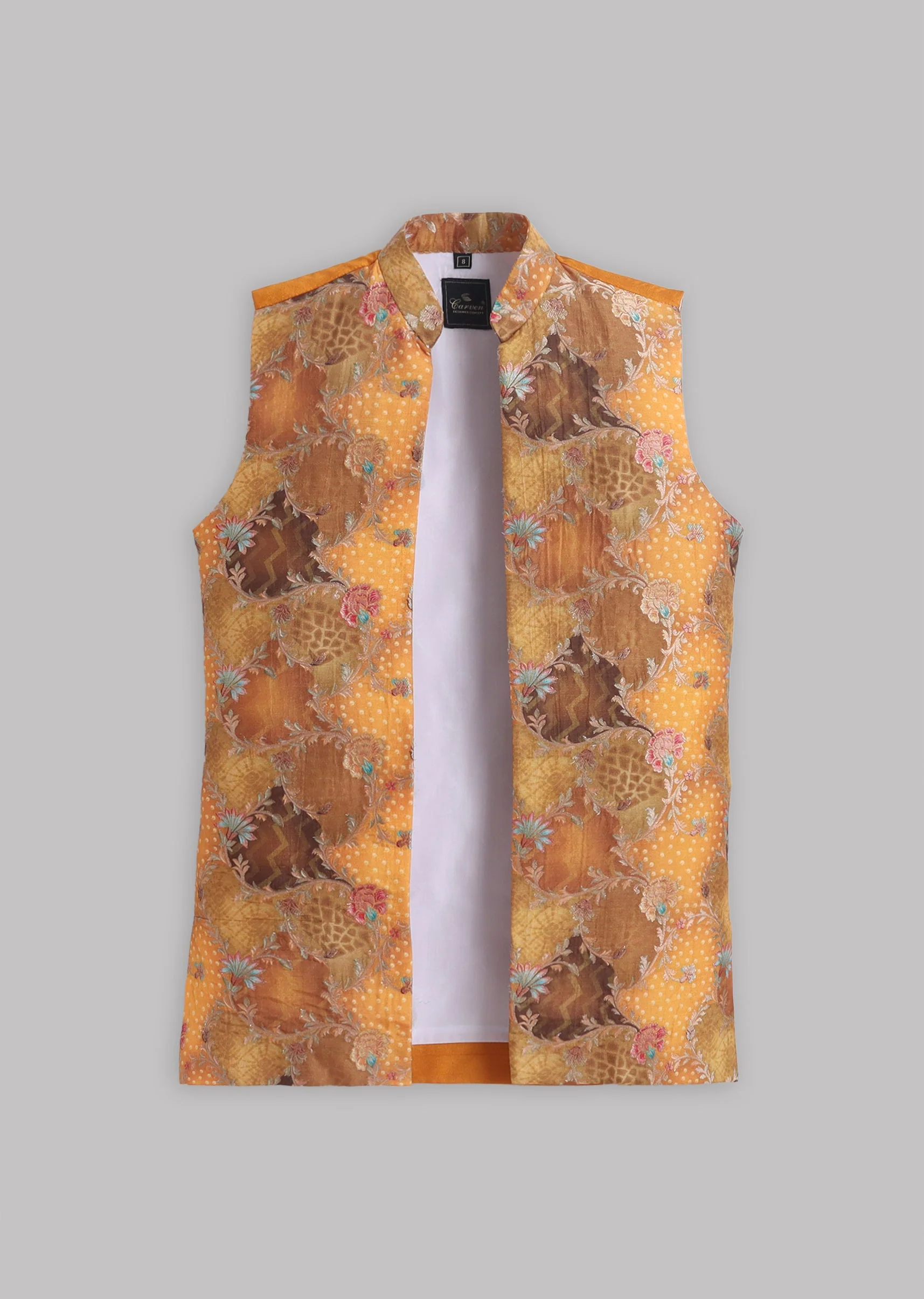 Yellow Abstract Nehru Jacket Set - Image 6