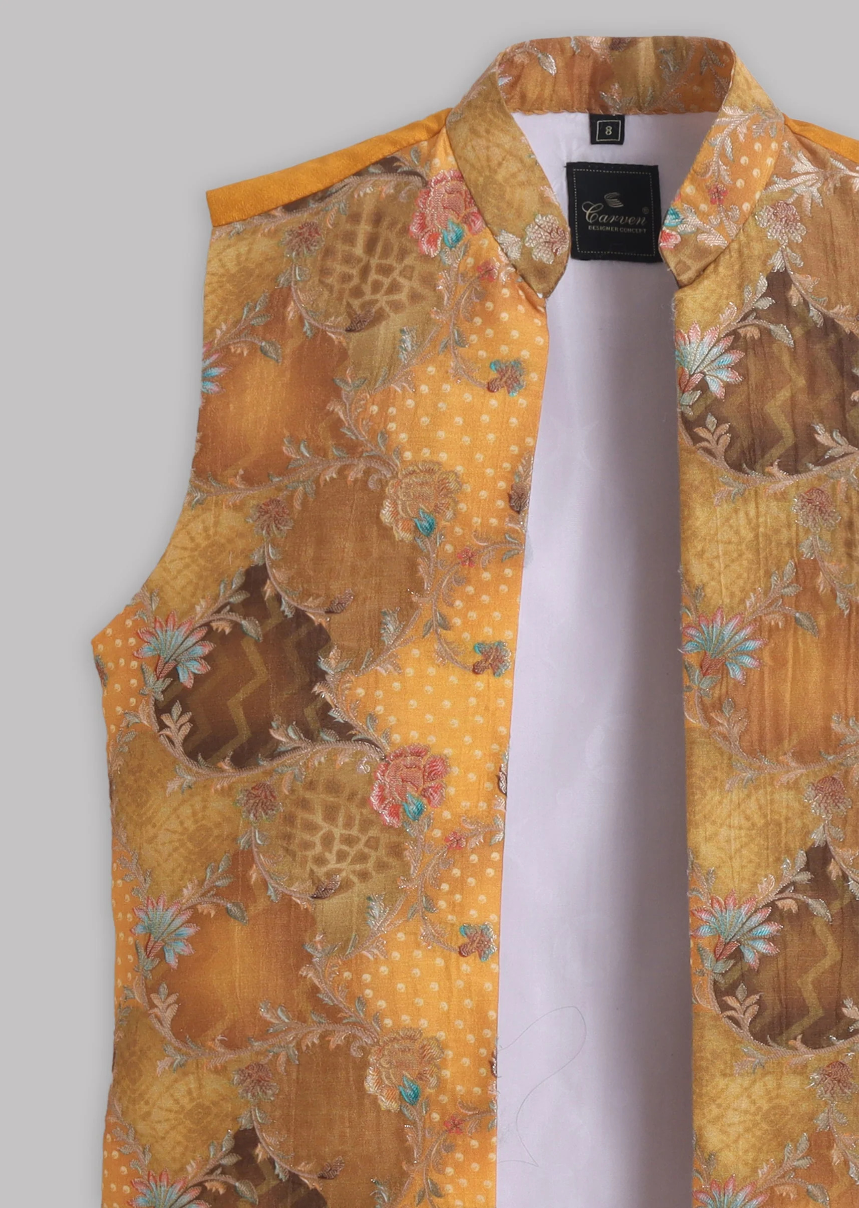 Yellow Abstract Nehru Jacket Set - Image 8