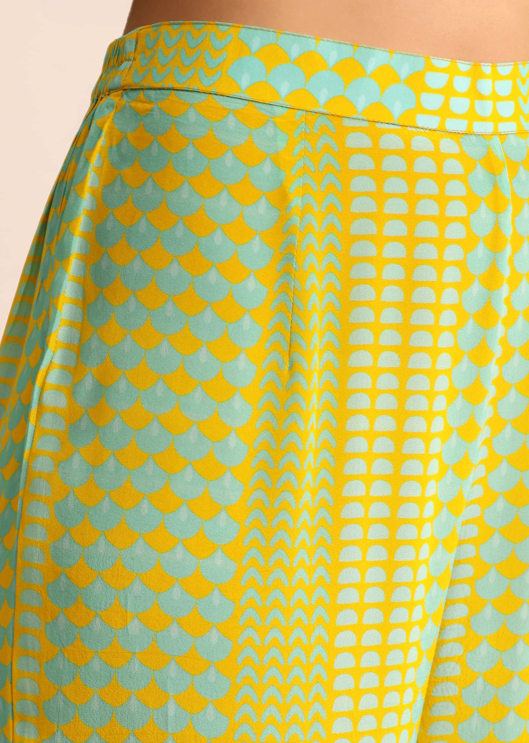 Yellow And Blue Embroidered Crepe Kaftan Kurti And Pant - Image 6