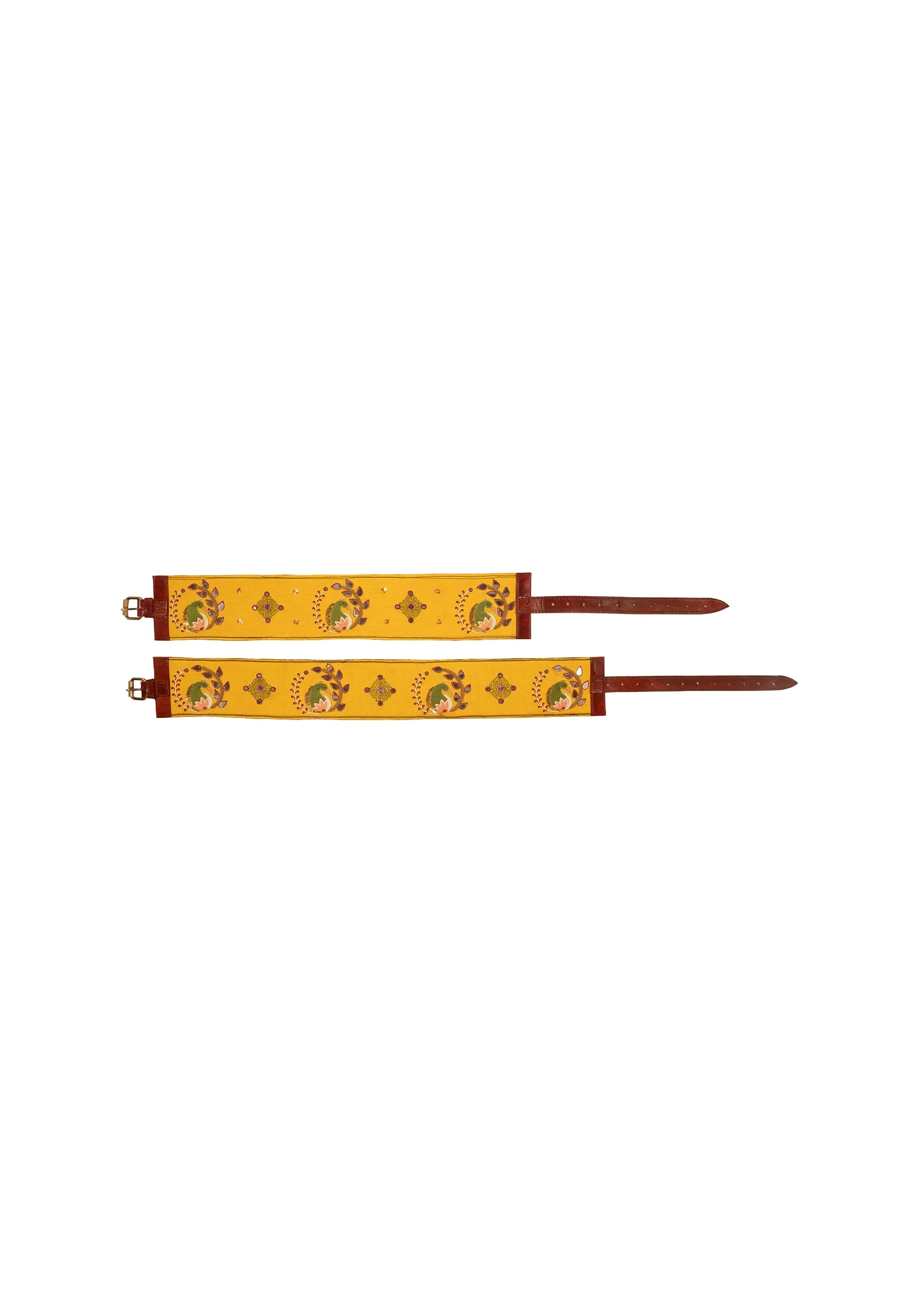 Yellow And Olive Embroidered Waist Belt - Image 2