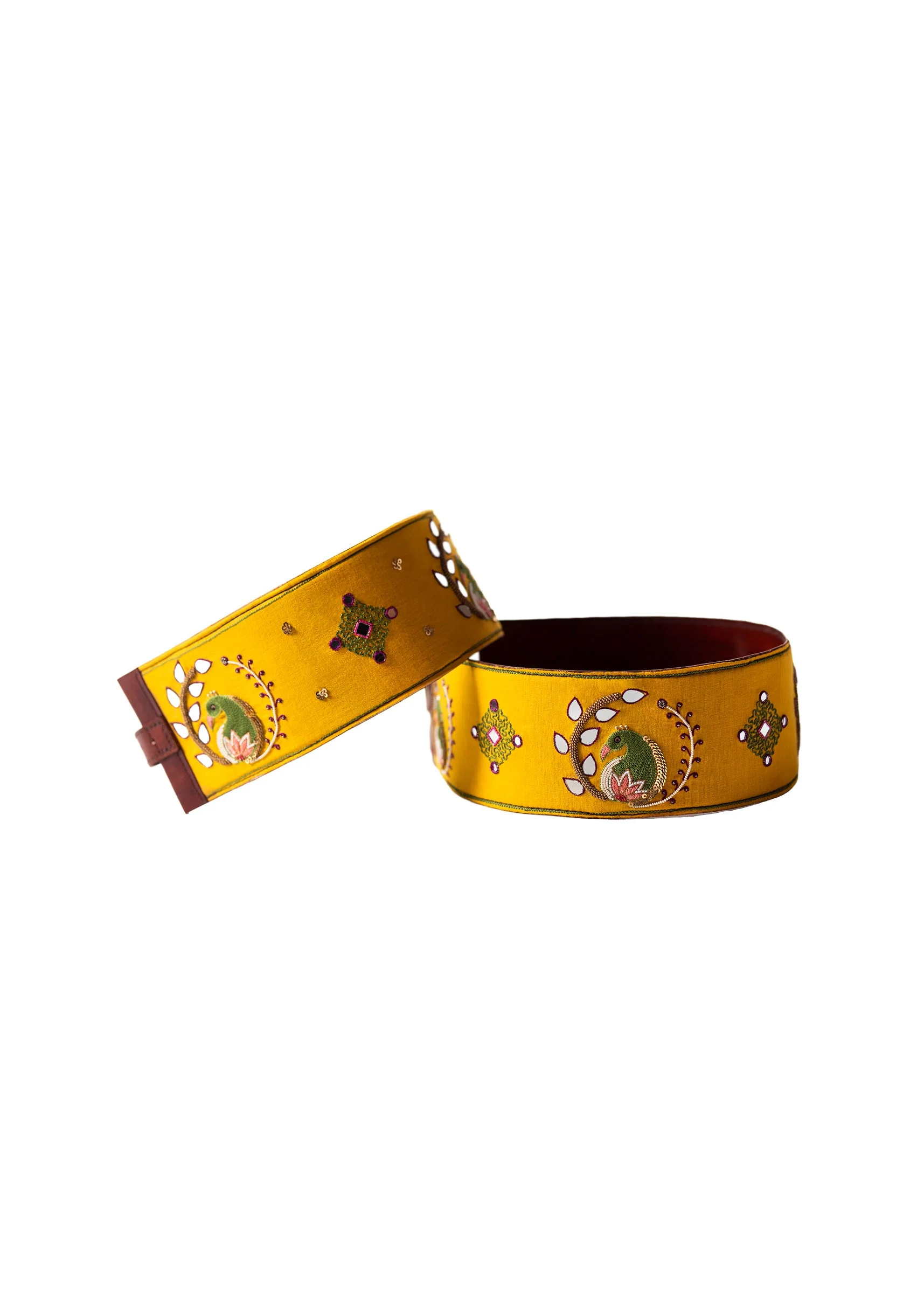 Yellow And Olive Embroidered Waist Belt - Image 3