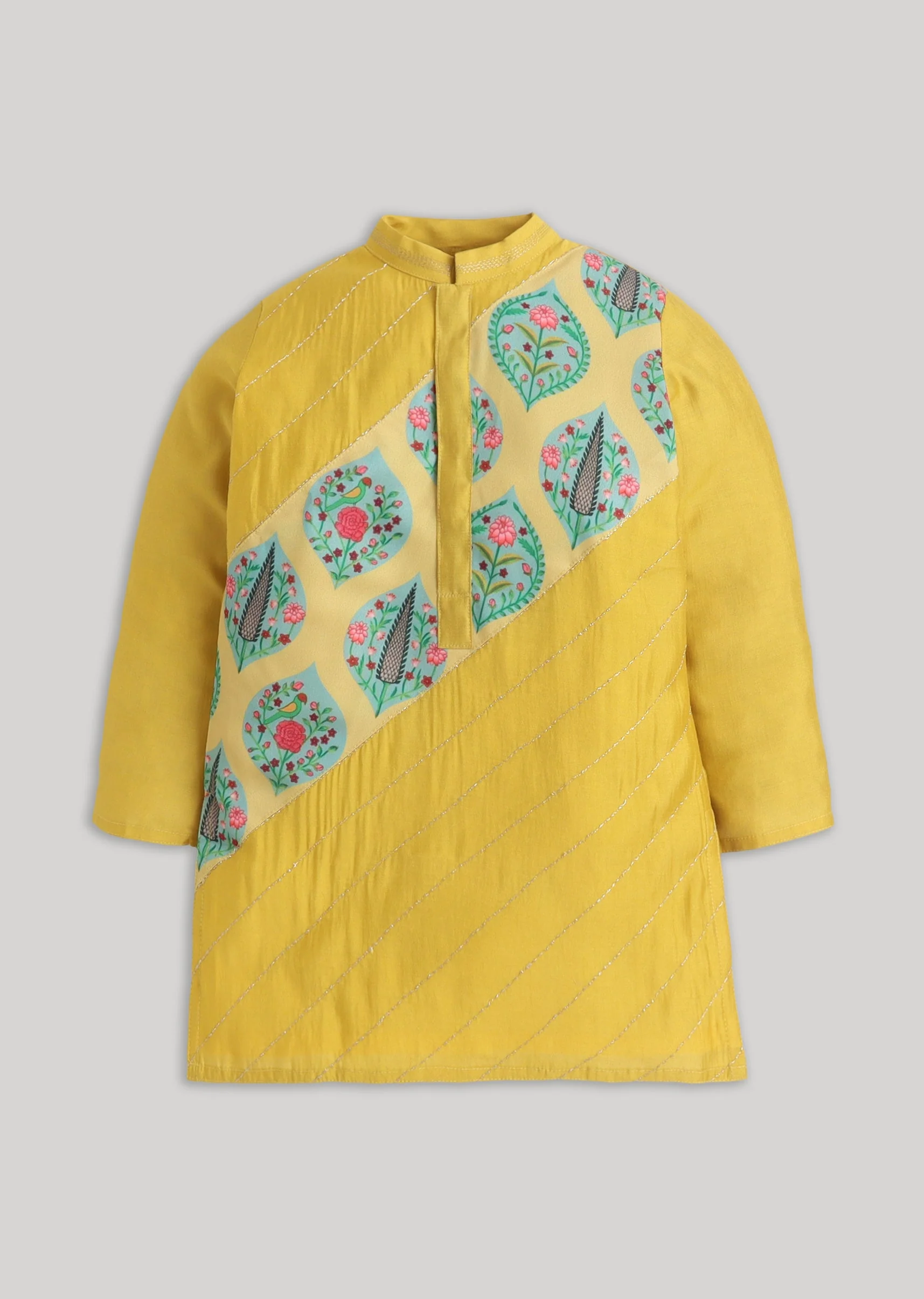 Yellow And White Kids Kurta Set - Image 2