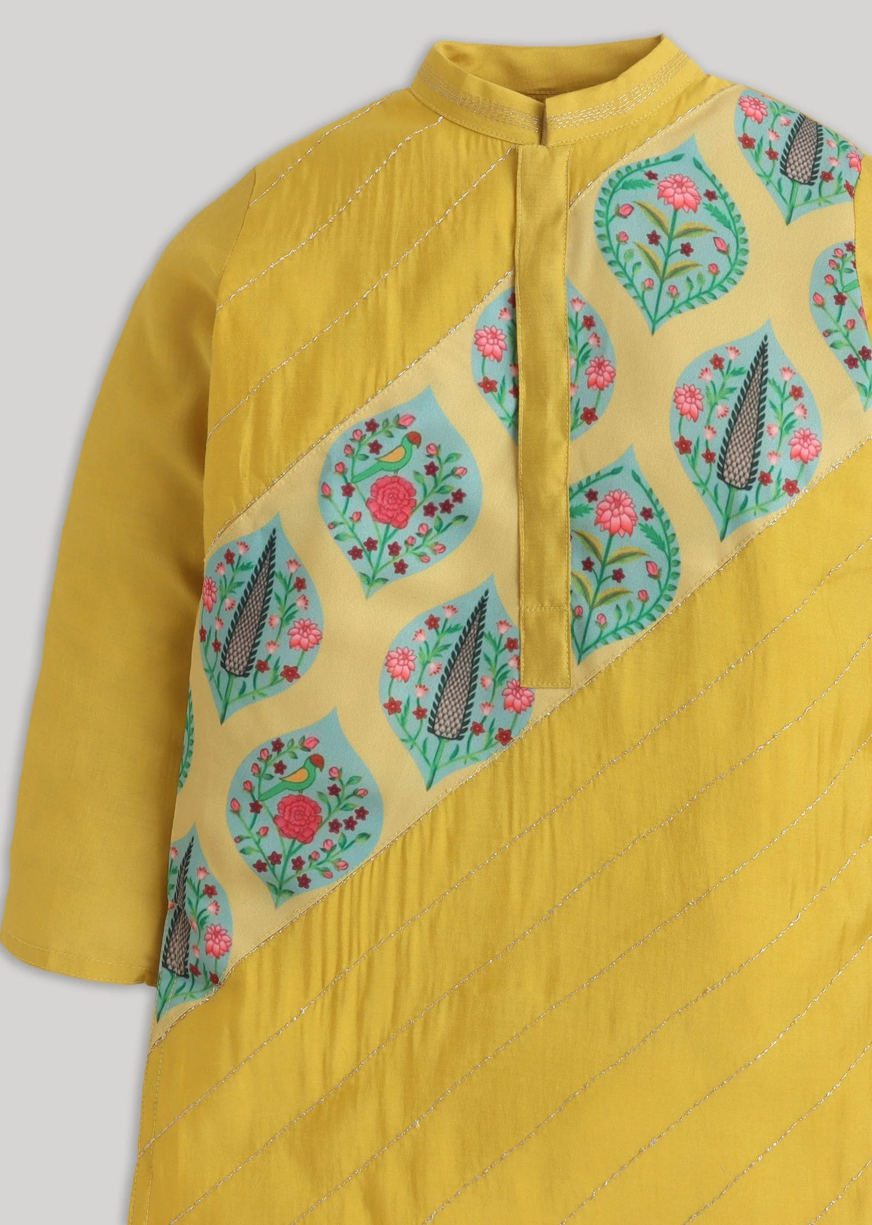 Yellow And White Kids Kurta Set - Image 3