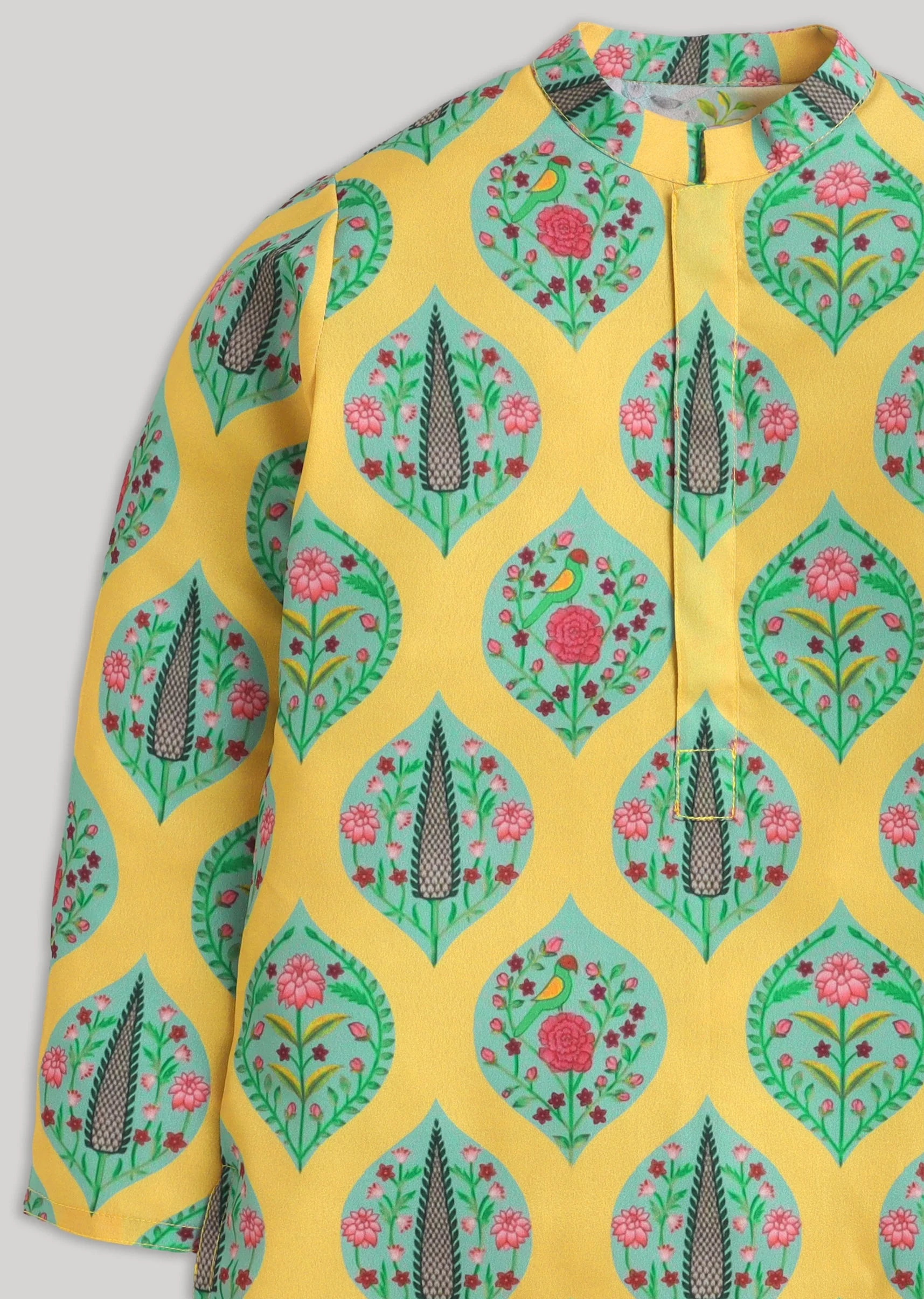 Yellow And White Kids Nehru Jacket Set - Image 3