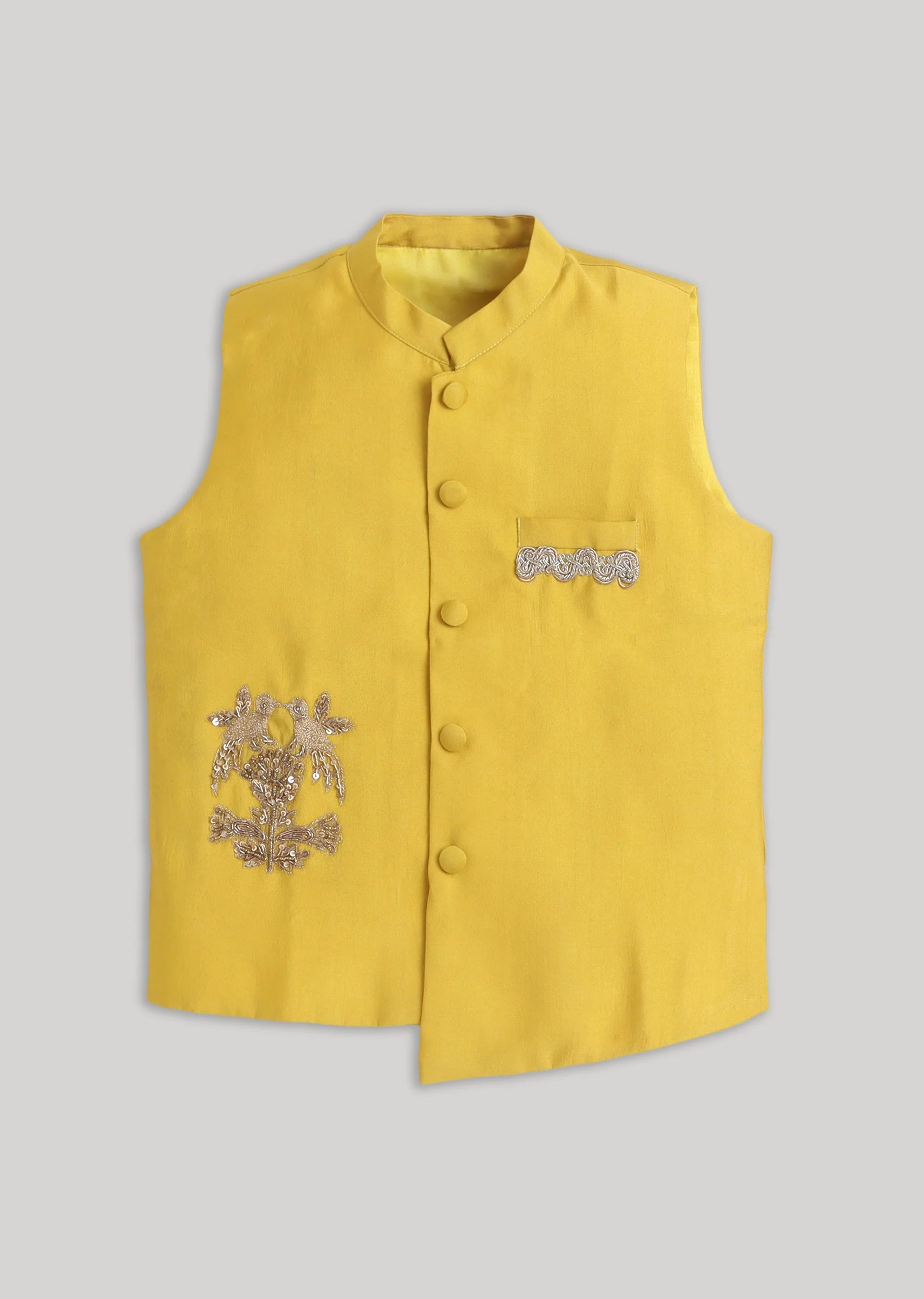Yellow And White Kids Nehru Jacket Set - Image 5