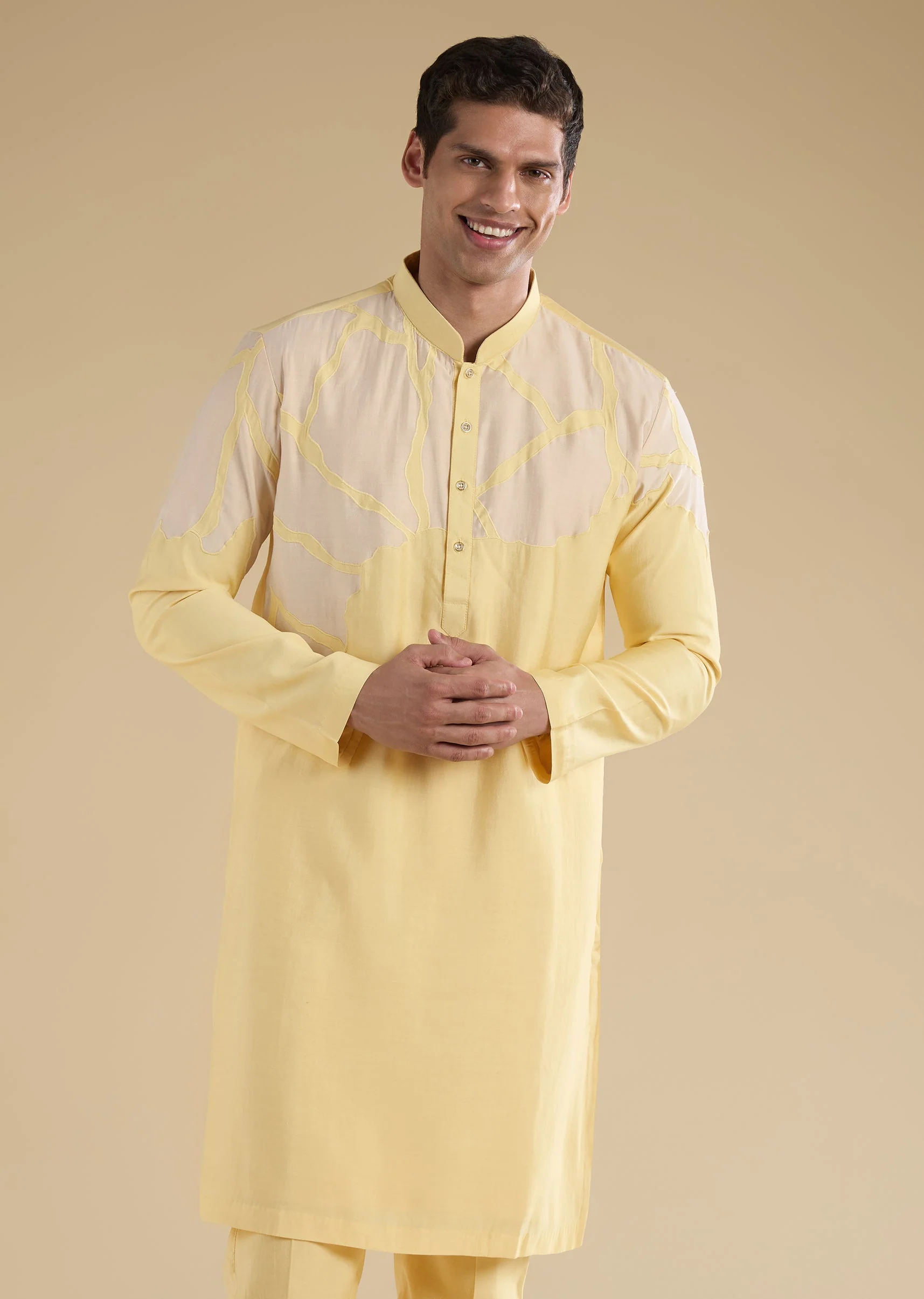 Yellow Applique Kurta Set With Dupatta - Image 6