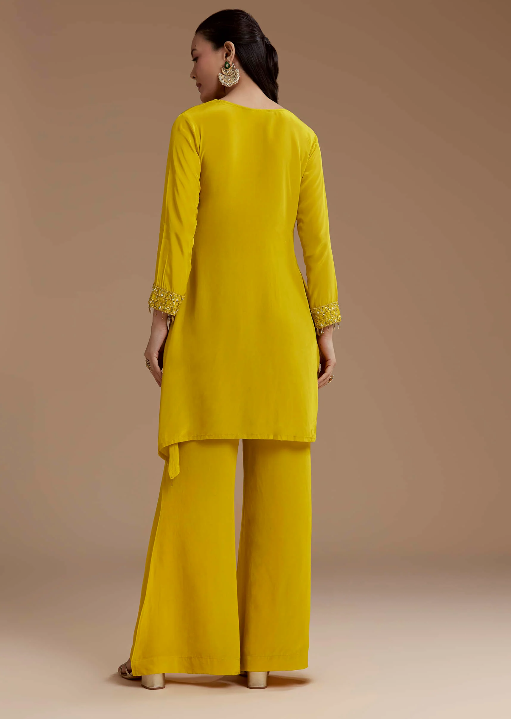Yellow Asymmetric Kurta and Palazzo Set - Image 5