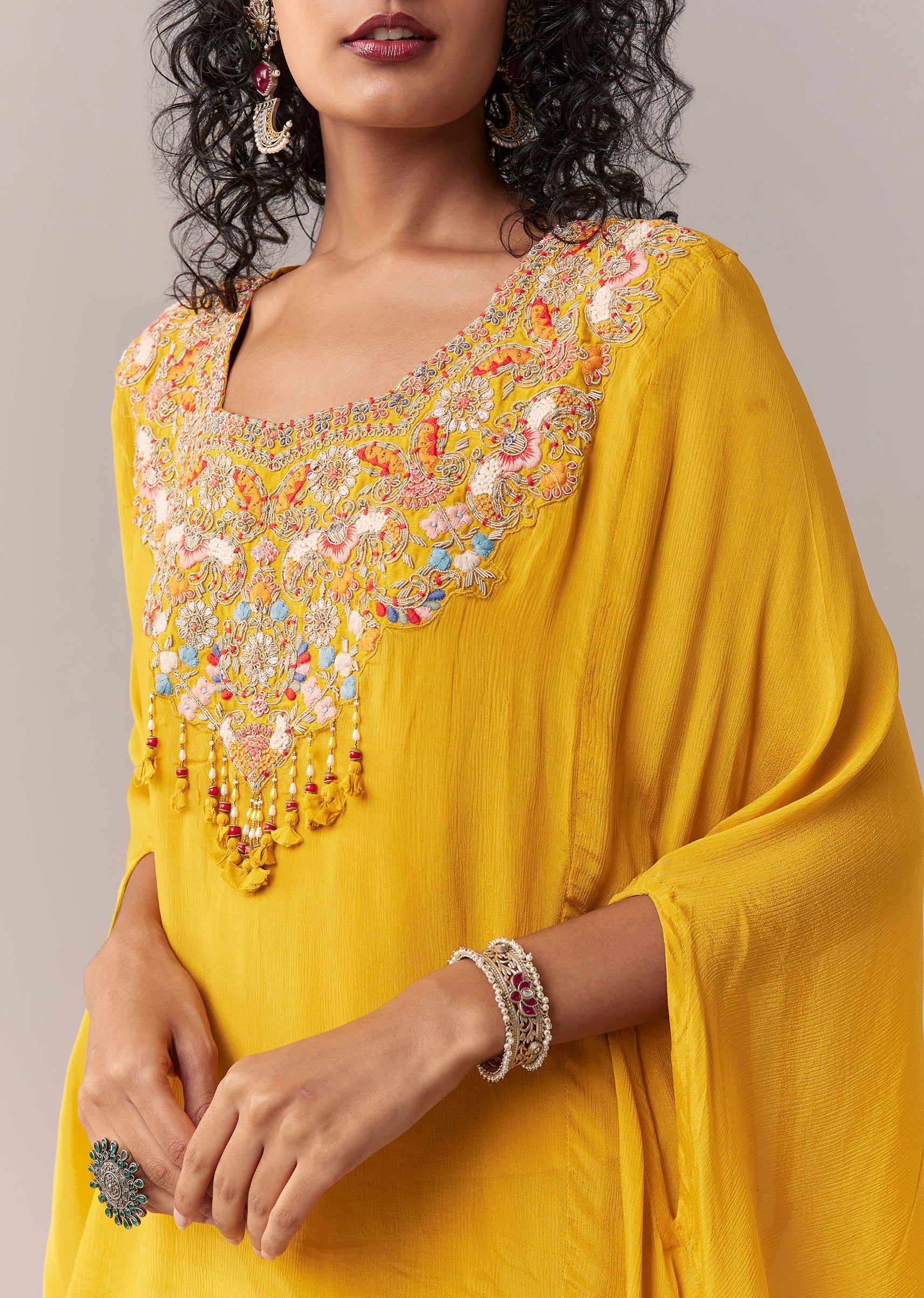 Yellow Asymmetric Sharara Cape Set - Image 2
