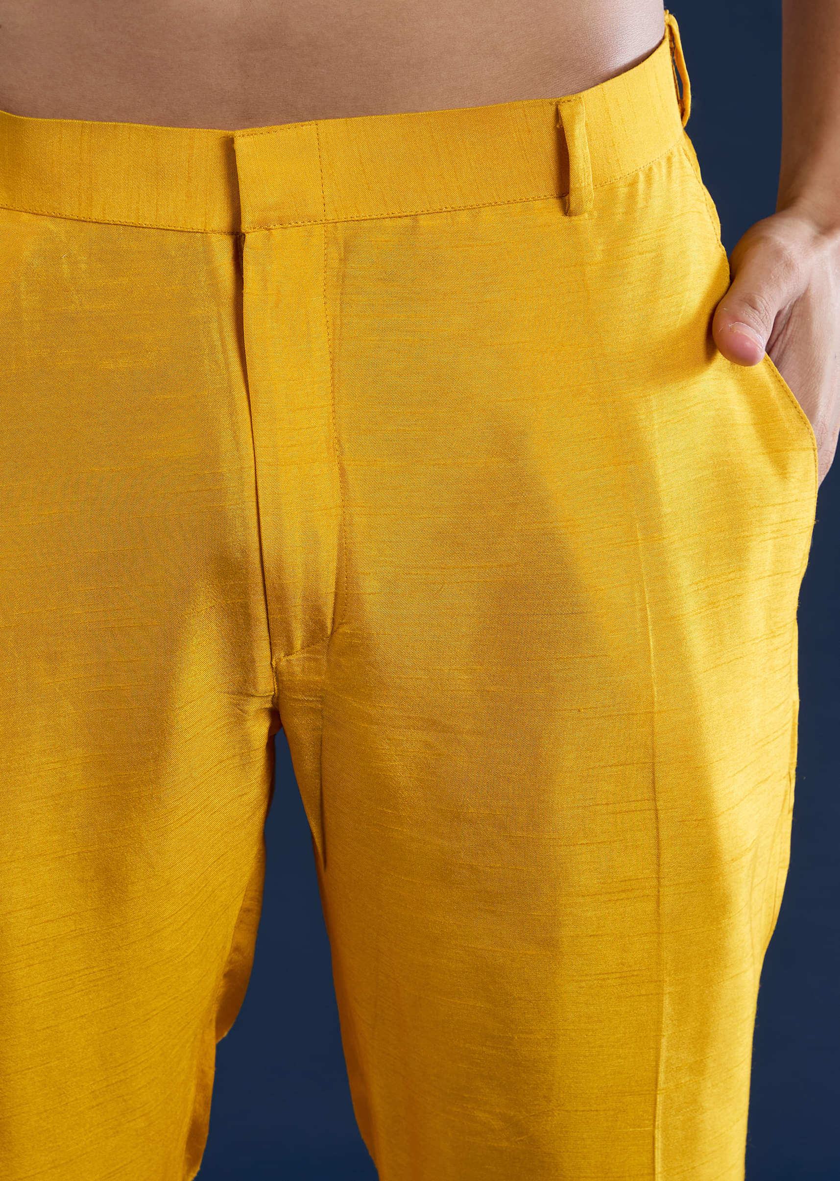 Yellow Banarasi Silk Jacket Kurta Set with Zardozi Work - Image 7