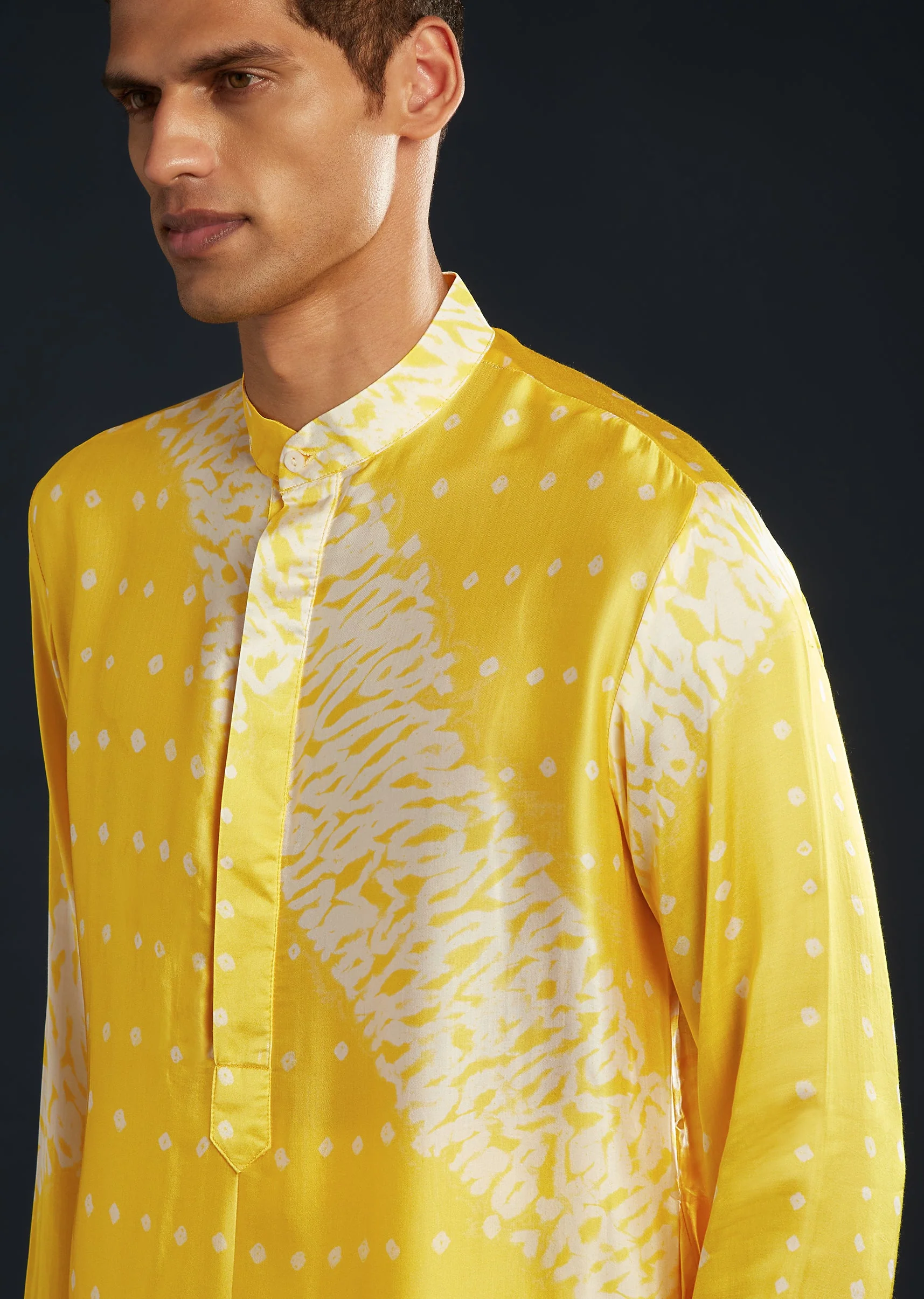 Yellow Bandhani and Shibori Print Kurta Set - Image 2