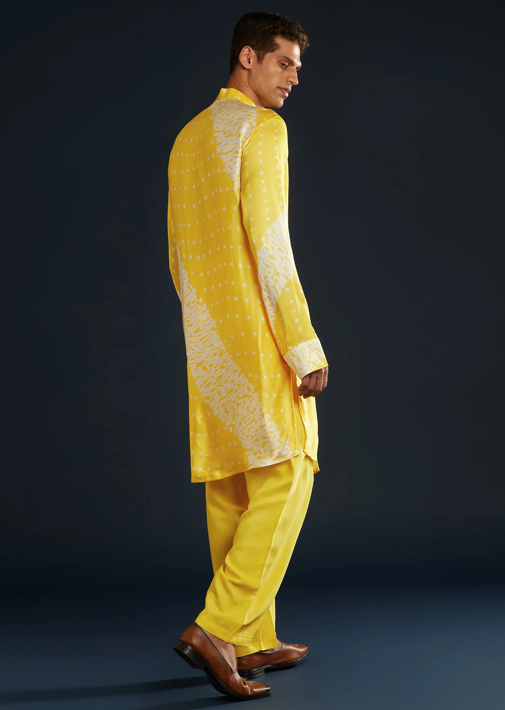 Yellow Bandhani and Shibori Print Kurta Set - Image 5