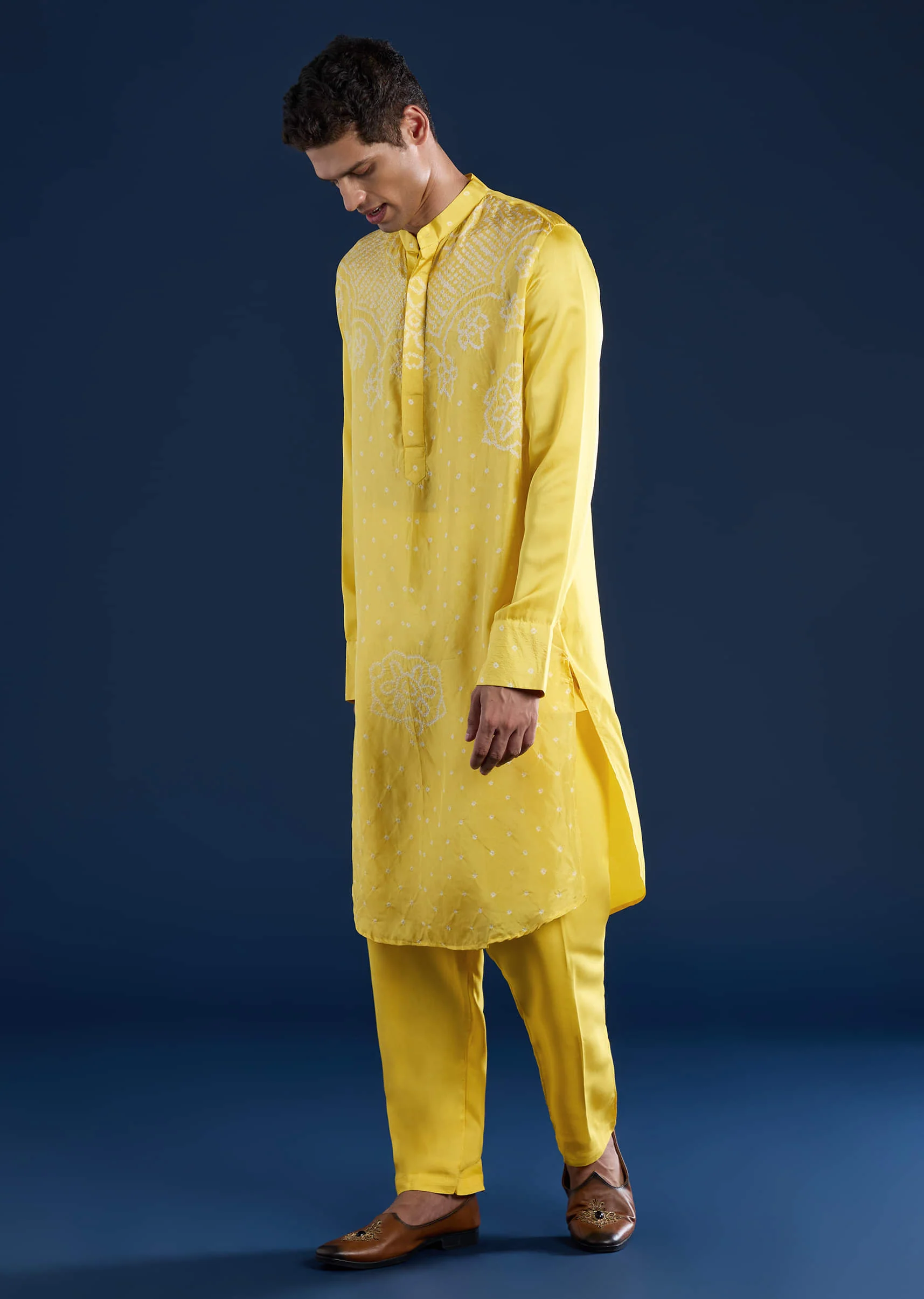 Yellow Bandhani Silk Kurta Set - Image 3