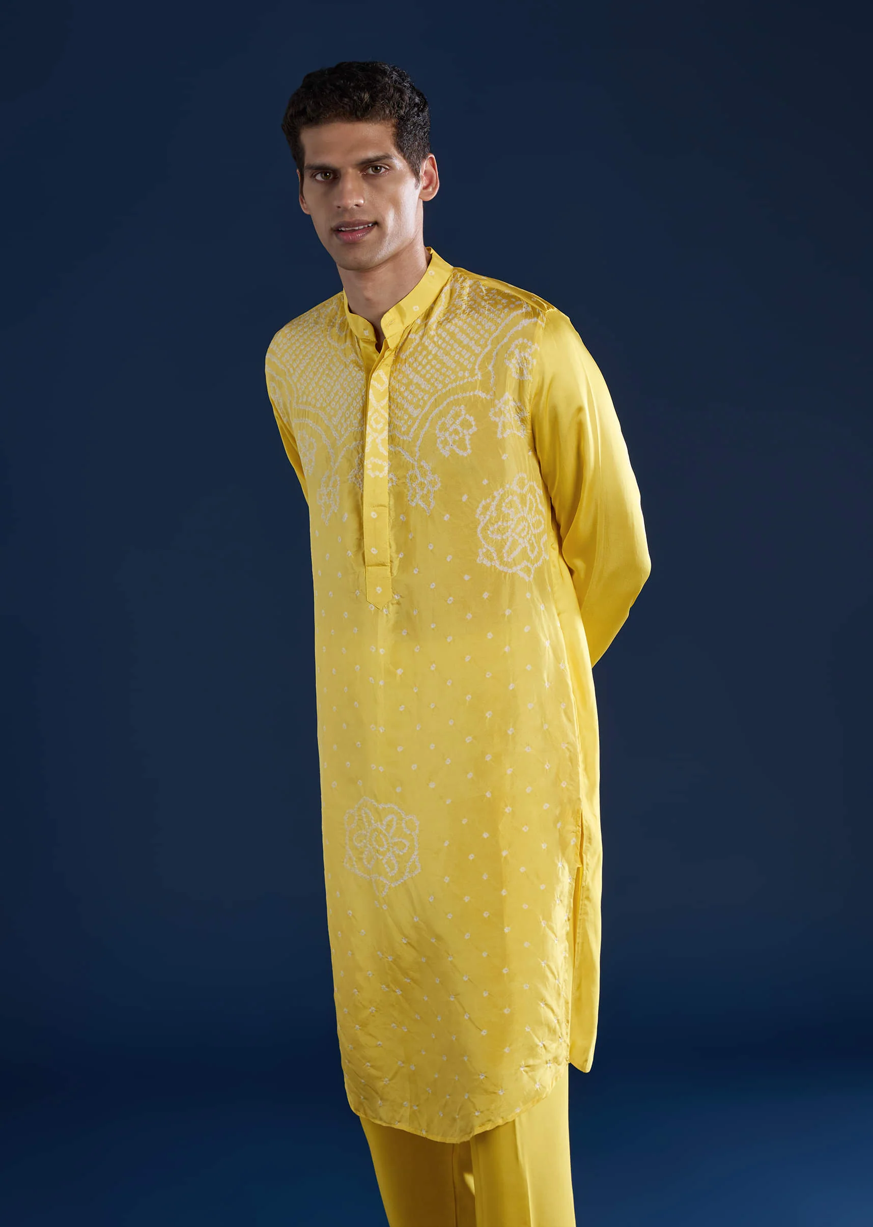 Yellow Bandhani Silk Kurta Set - Image 4