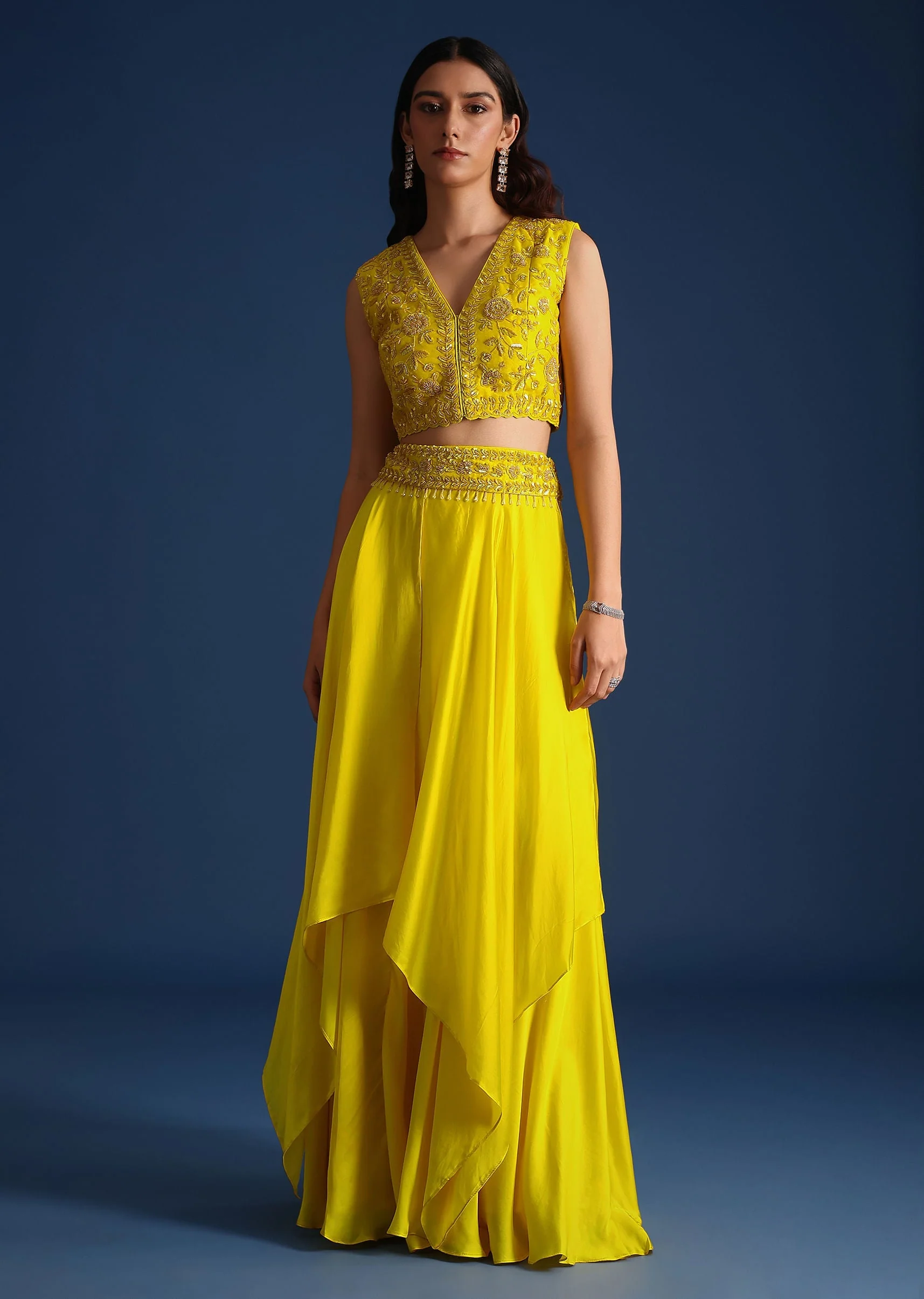 Yellow Bead Embroidered Jacket With Blouse And Skirt - Image 6