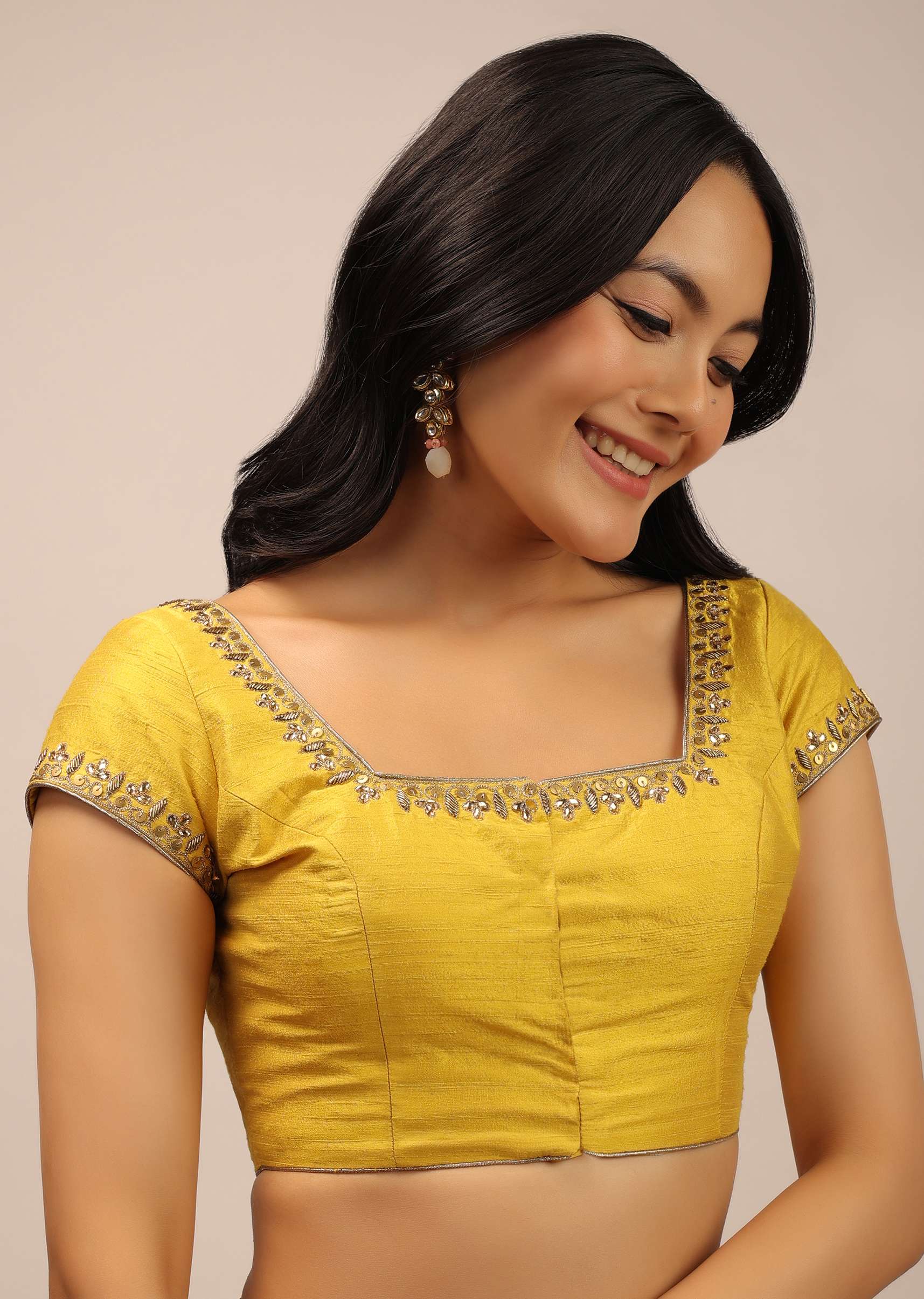 Yellow Blouse With Sequins, Stone And zardosi Work On The Neckline - Image 4
