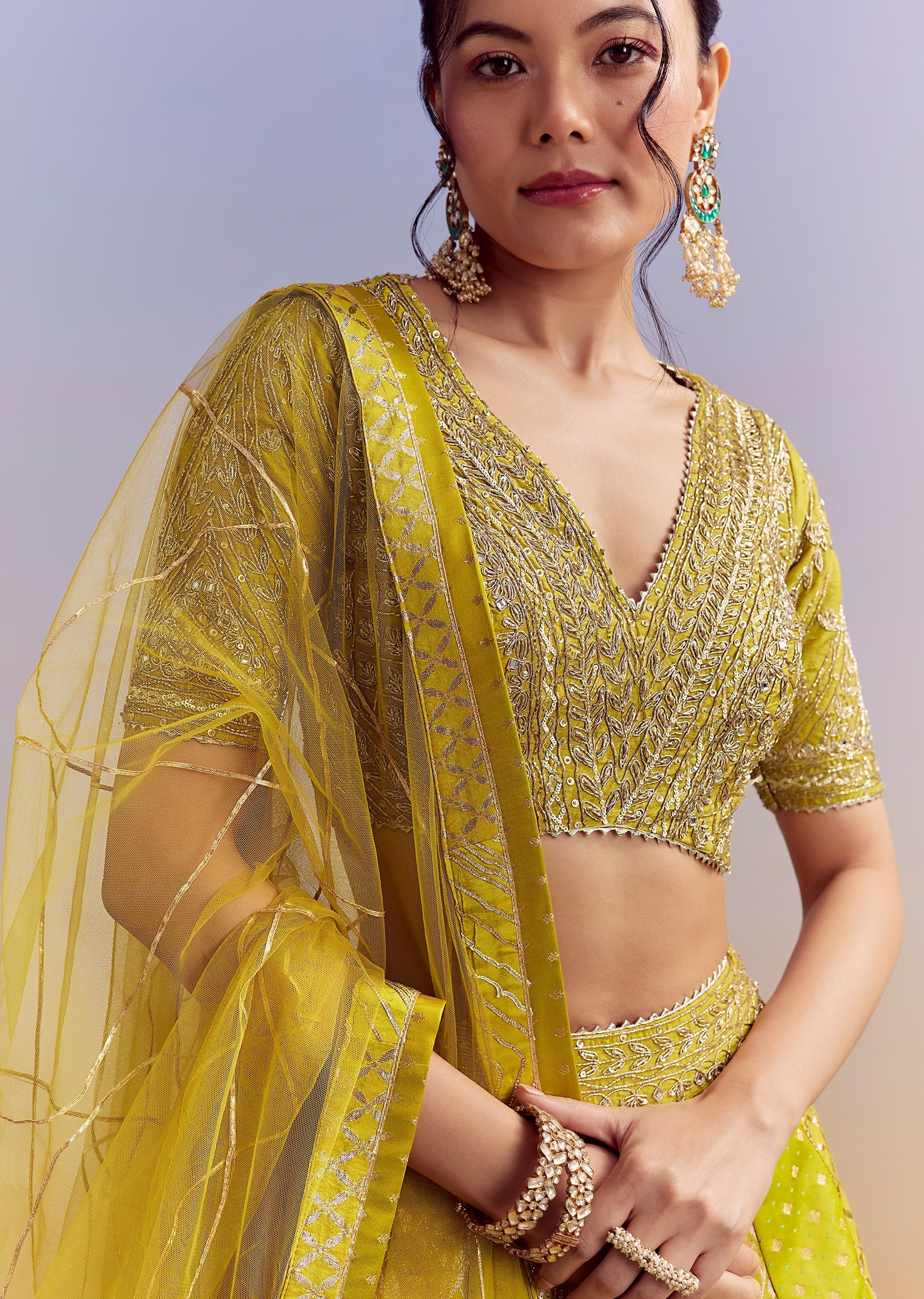 Yellow Brocade Organza Bridesmaid Lehenga With Zardosi Embroidery - Image 3