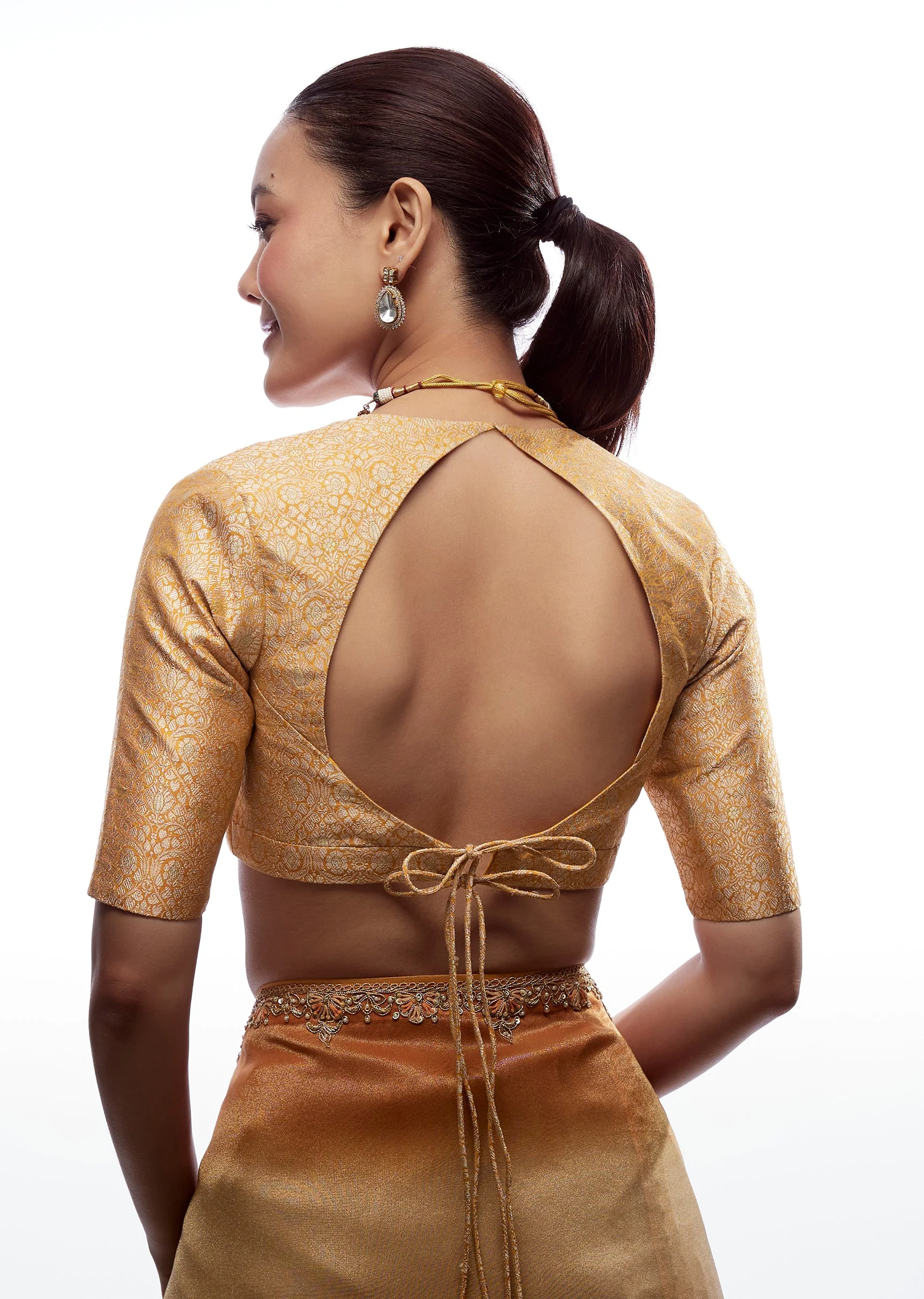 Yellow Brocade Sweetheart Blouse - Image 3