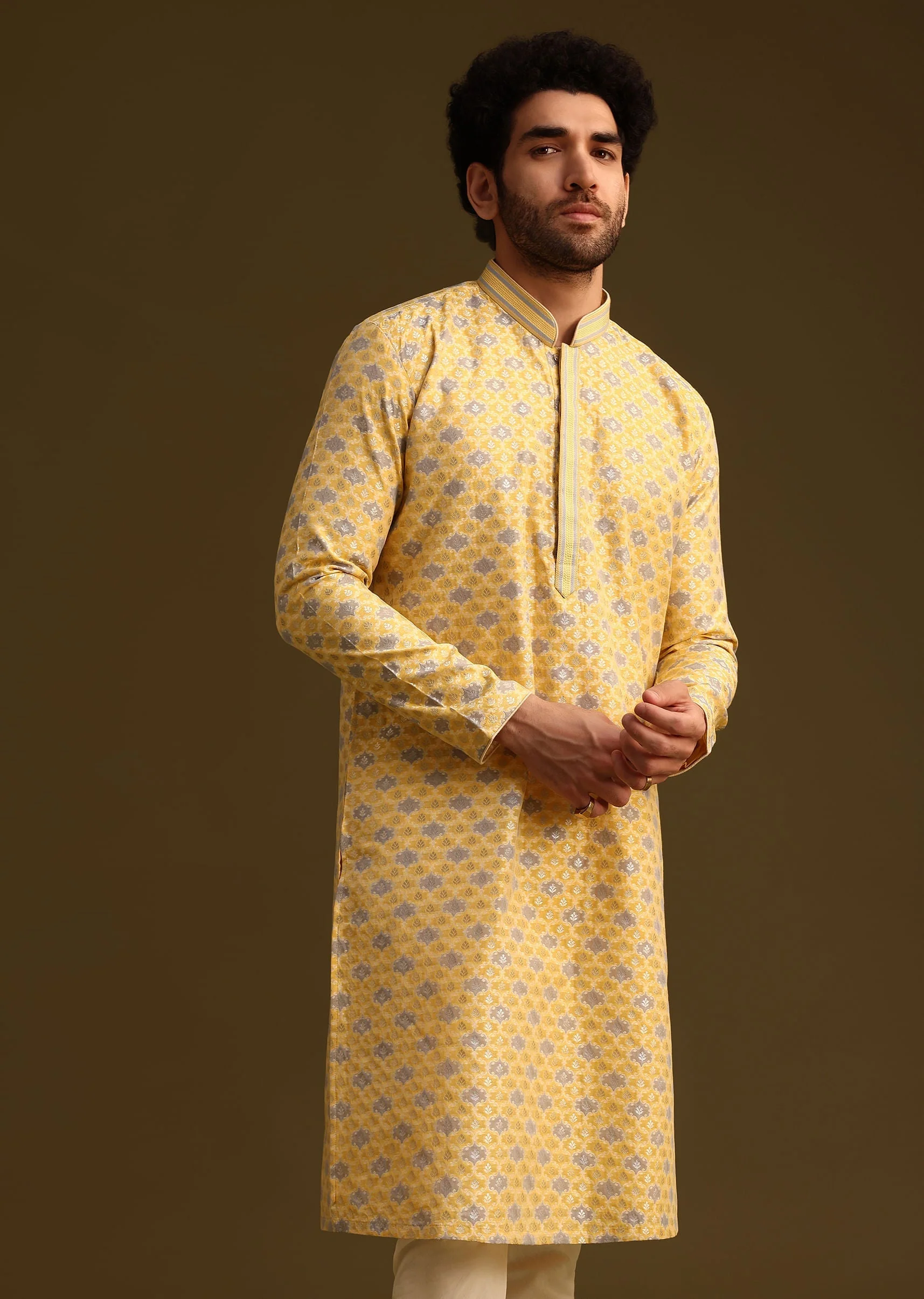 Yellow Butti Work Kurta And Pyjama - Image 2