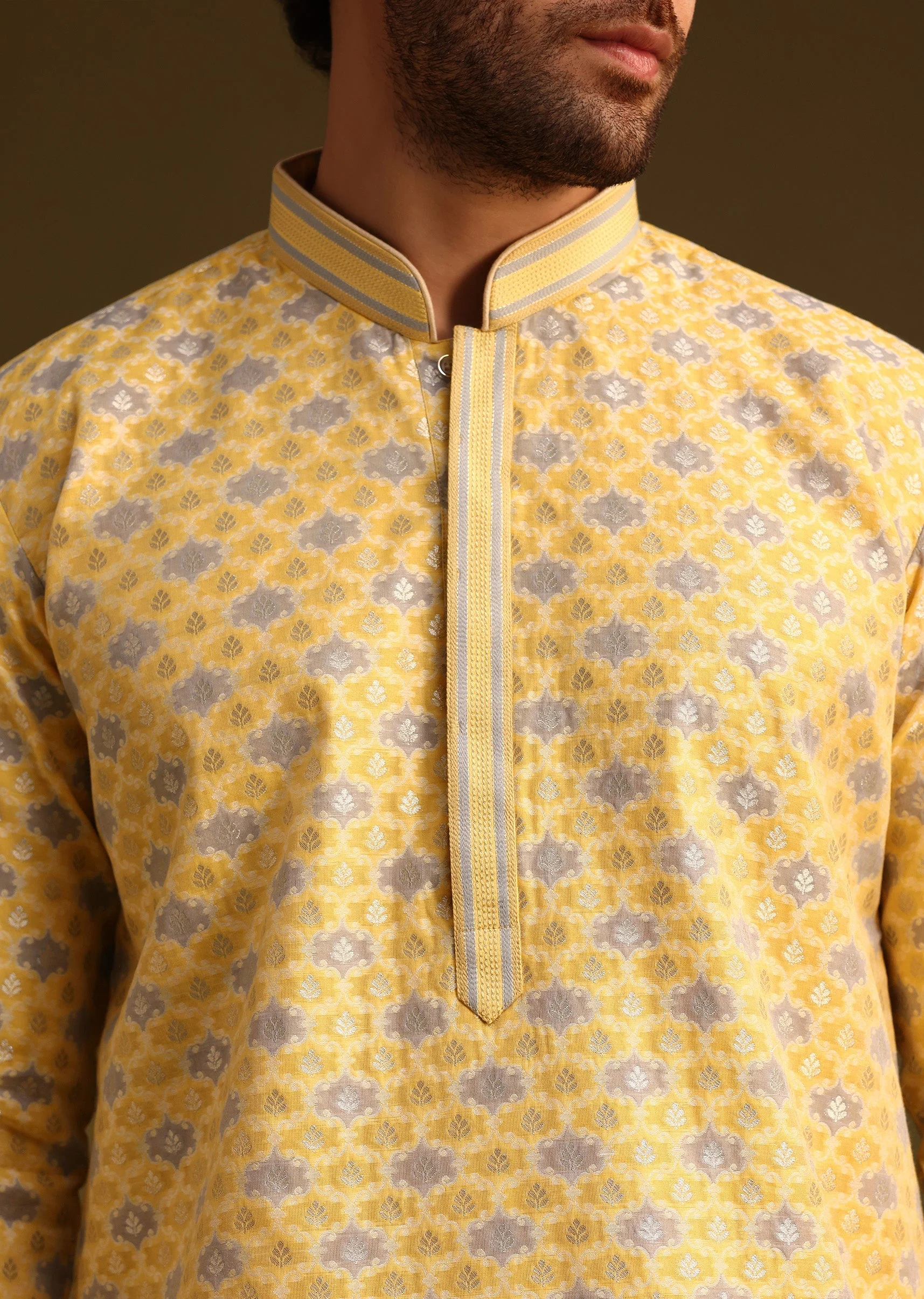Yellow Butti Work Kurta And Pyjama - Image 4