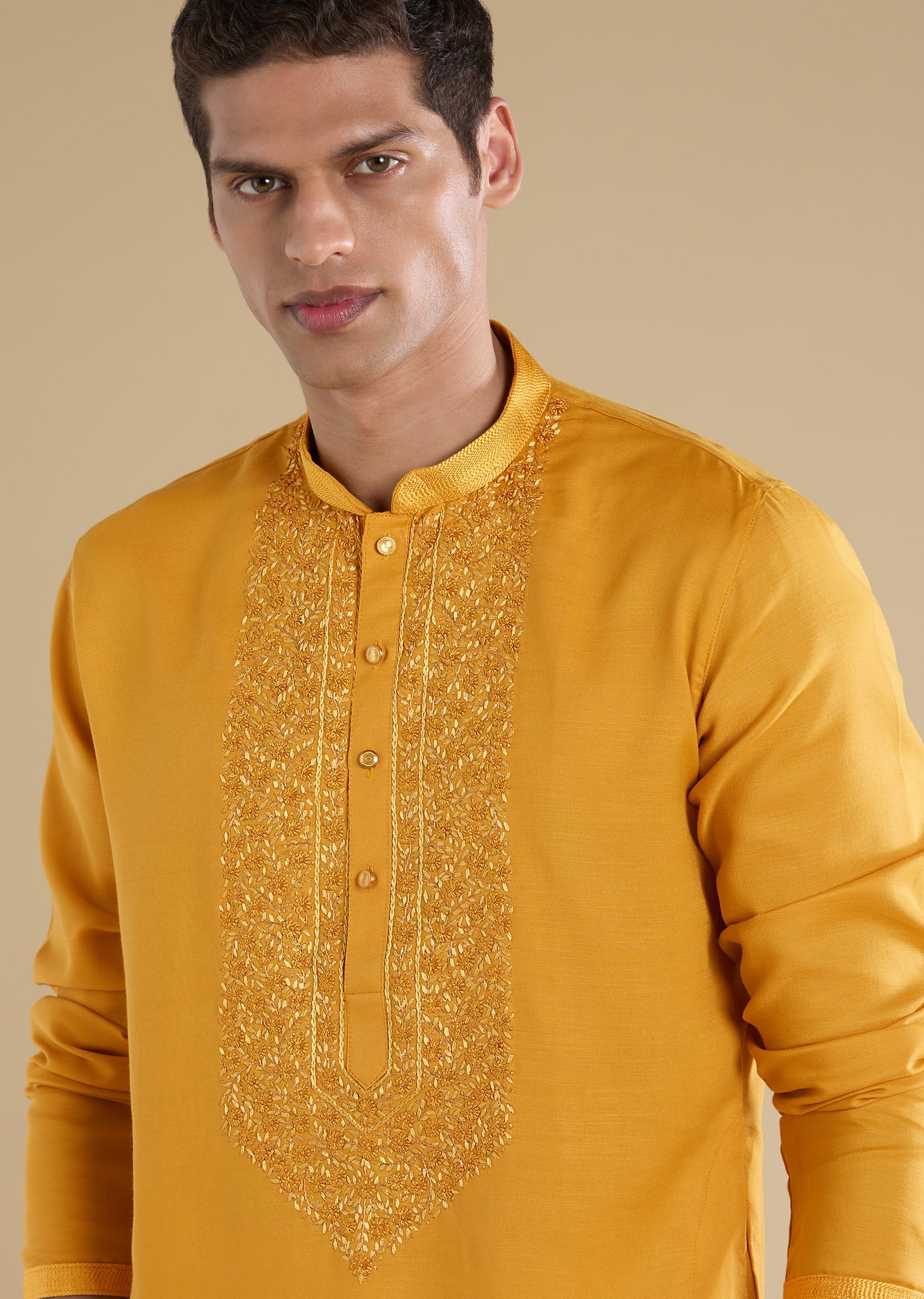 Yellow Casual Kurta Set For Men