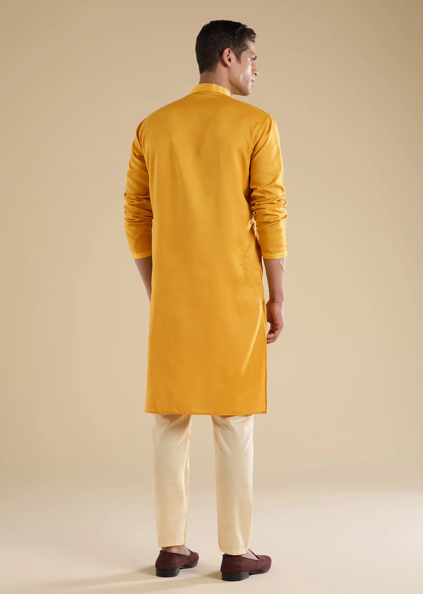 Yellow Casual Kurta Set For Men - Image 5