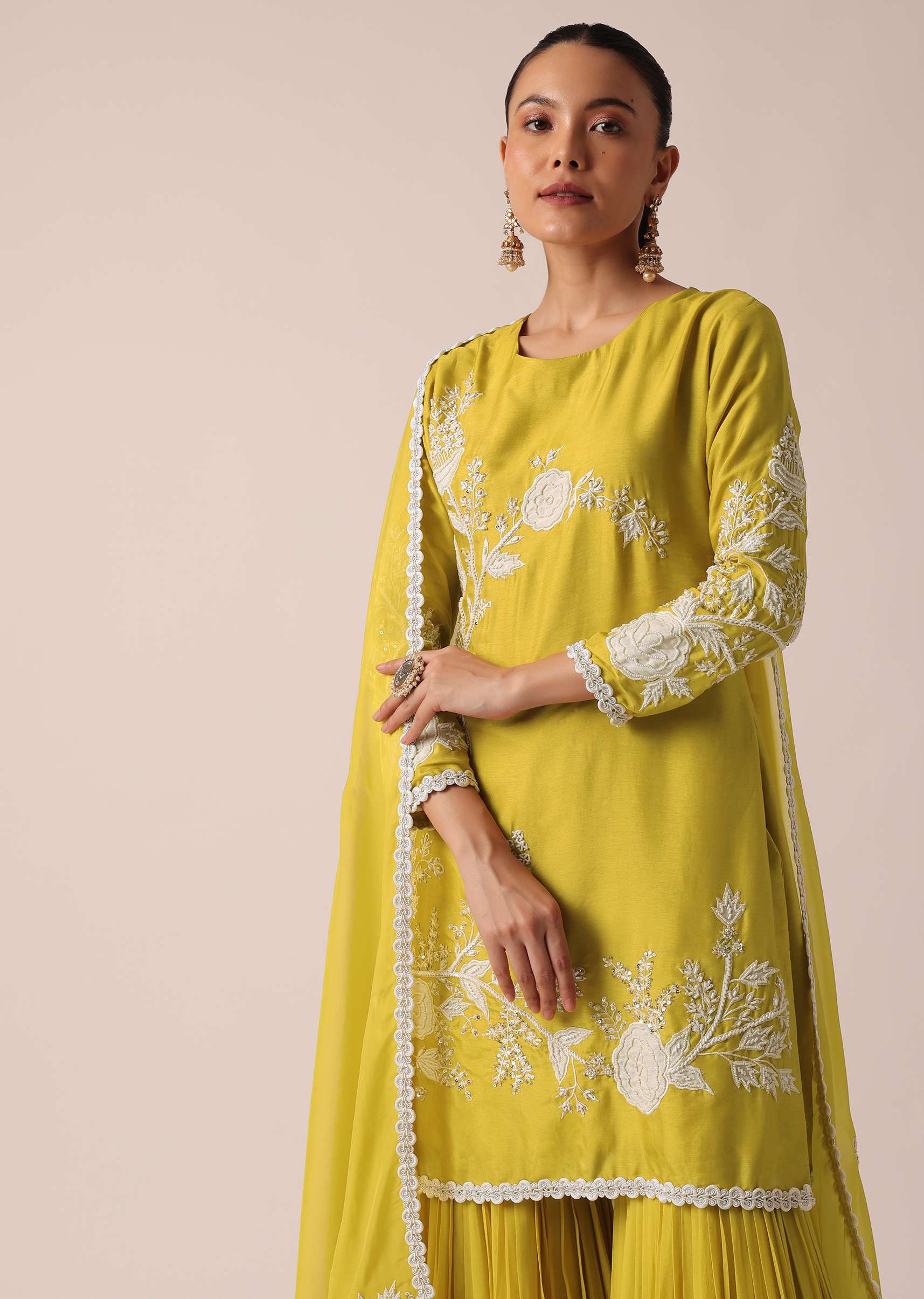 Yellow Chanderi Silk Kurta Sharara Set - Image 3