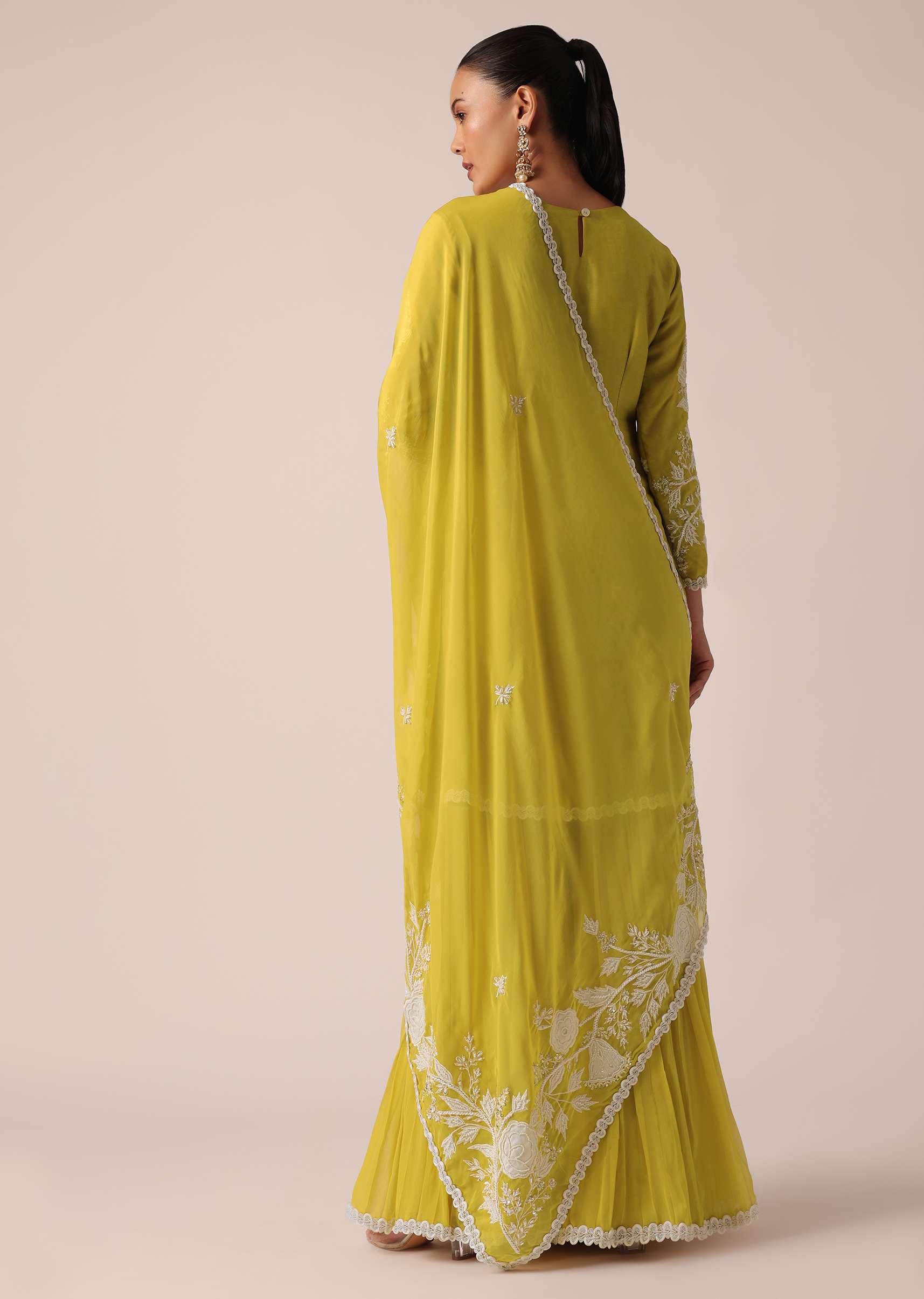 Yellow Chanderi Silk Kurta Sharara Set - Image 5