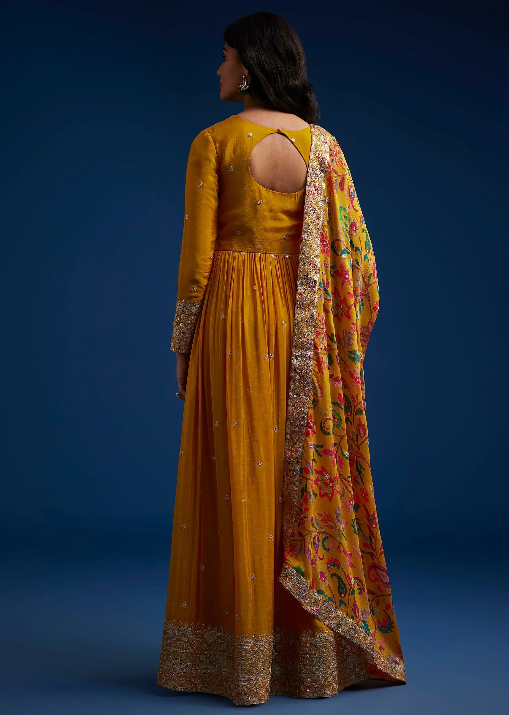 Yellow Chinon Embroidered Anarkali Set With Printed Dupatta - Image 5