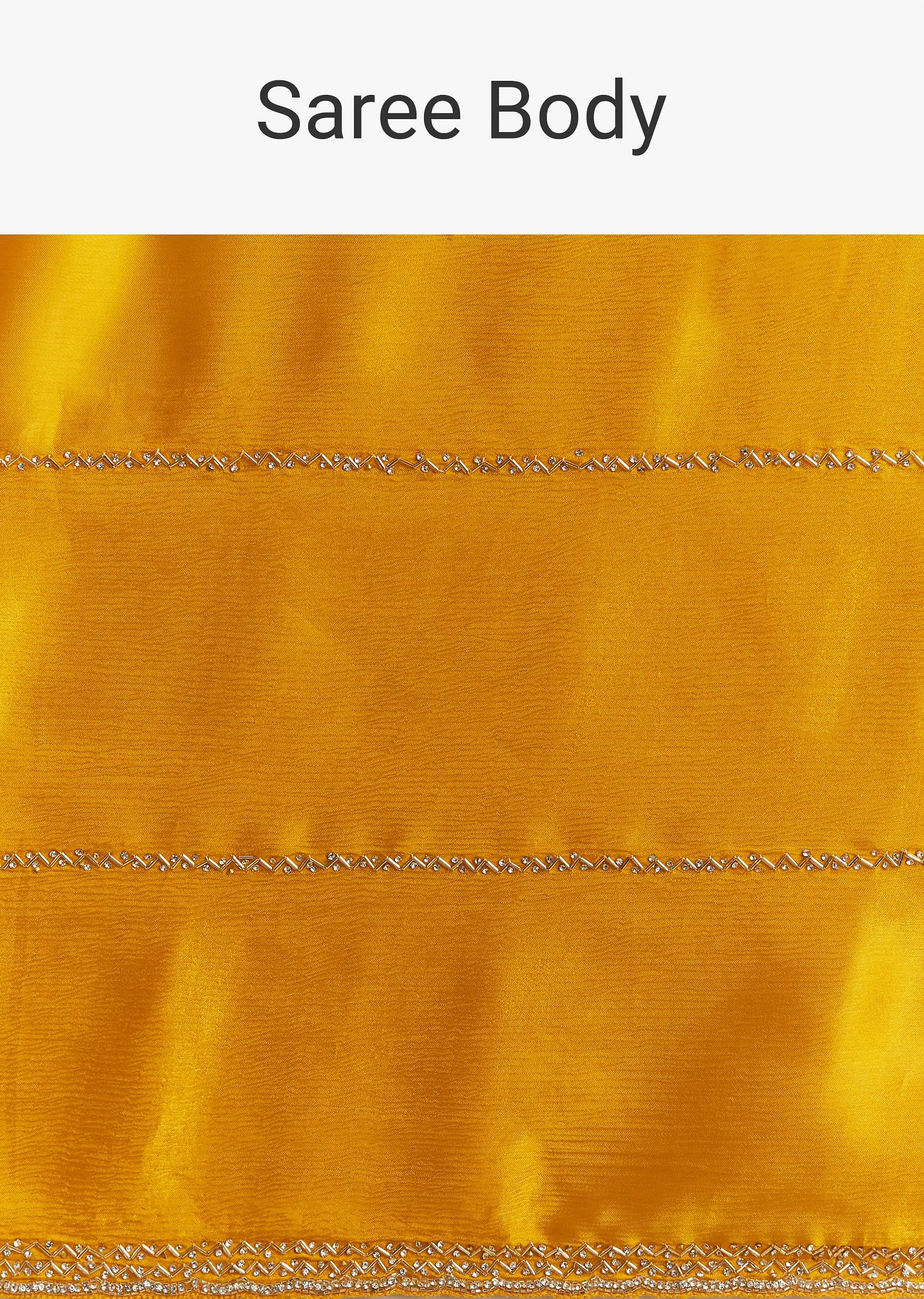 Yellow Chinon Saree With Cutdana Embroidery - Image 9