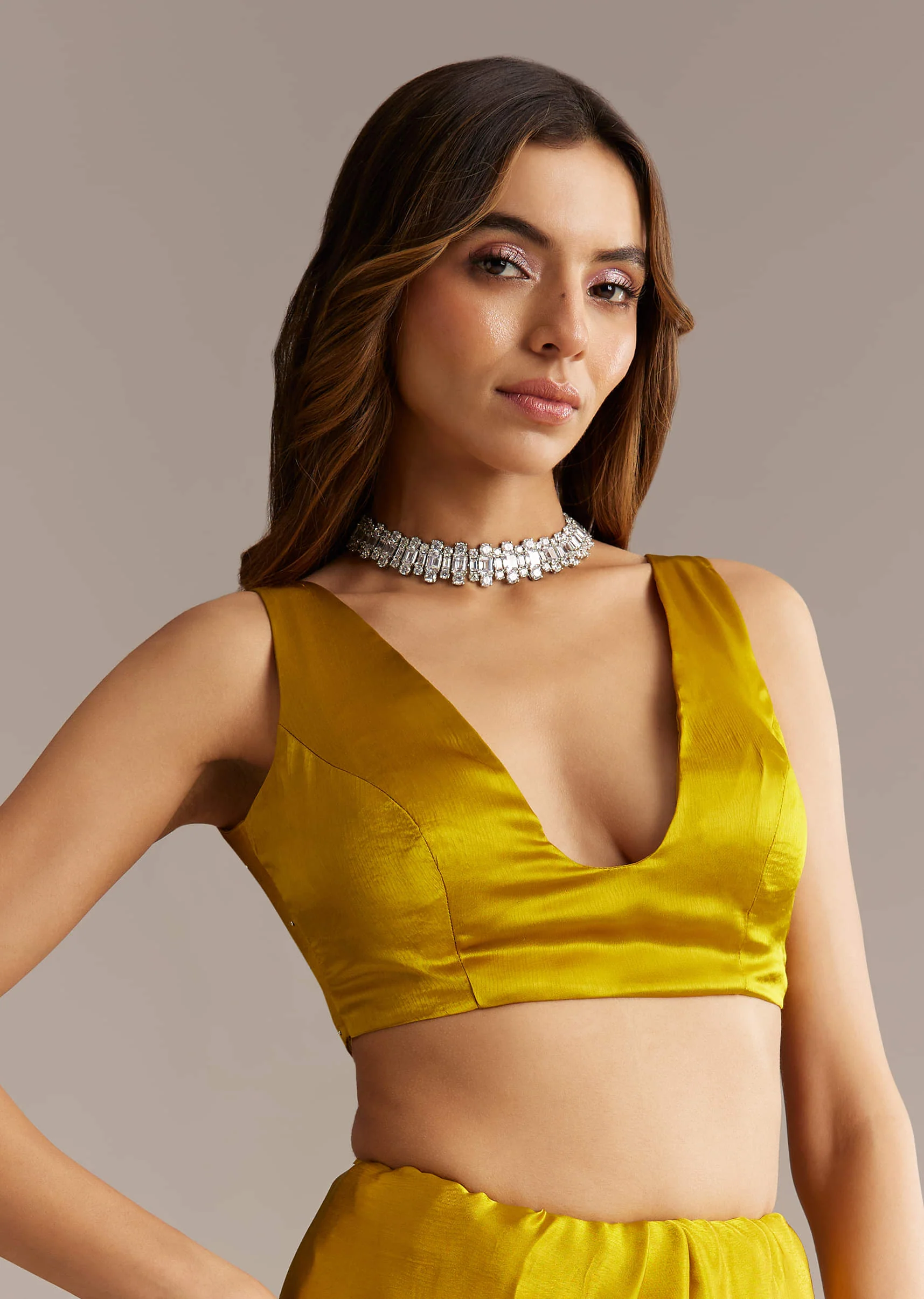 Yellow Chinon Saree With Stone And Sequin Embroidery - Image 6