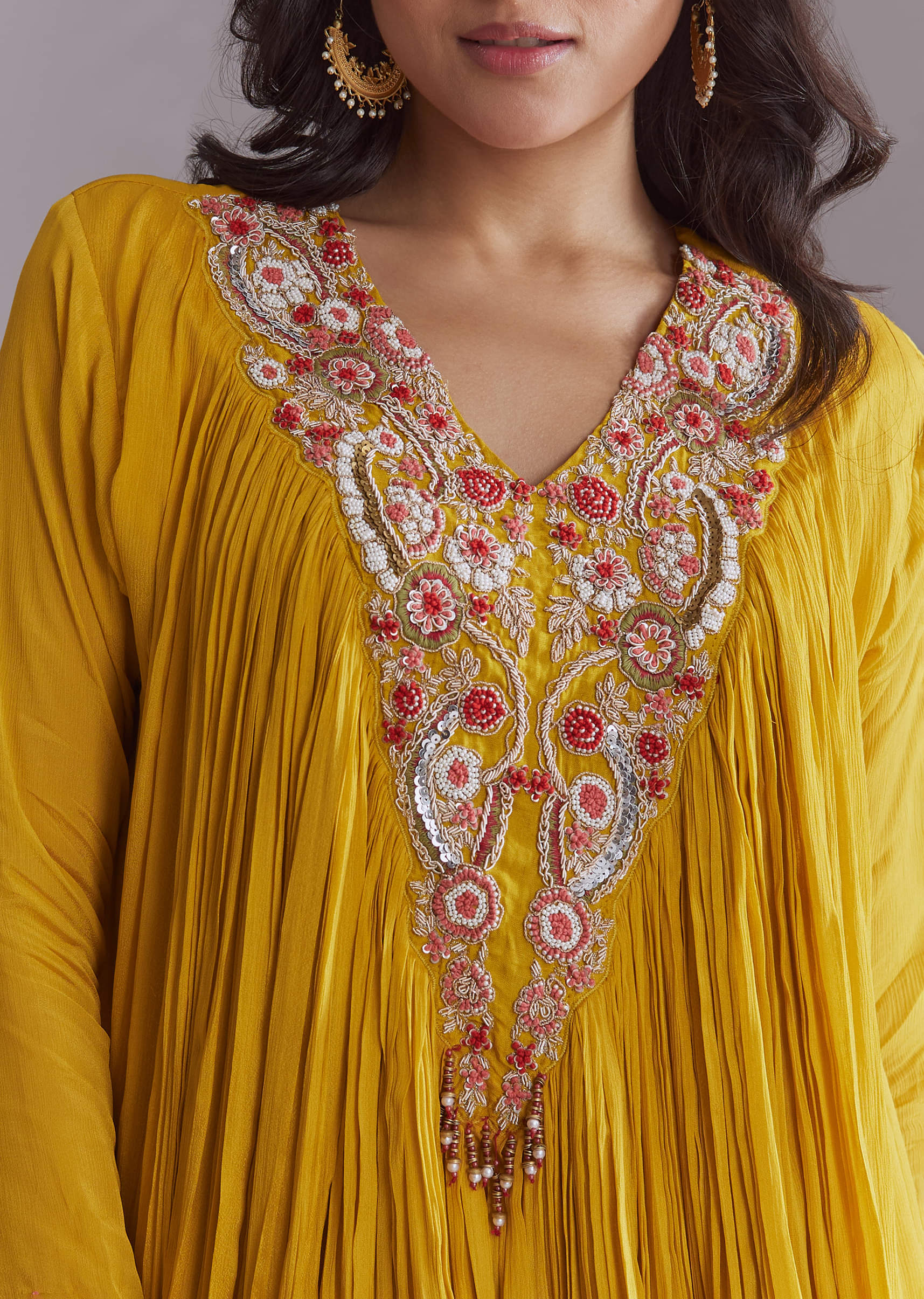 Yellow Chinon Sharara Suit With Embroidery - Image 2
