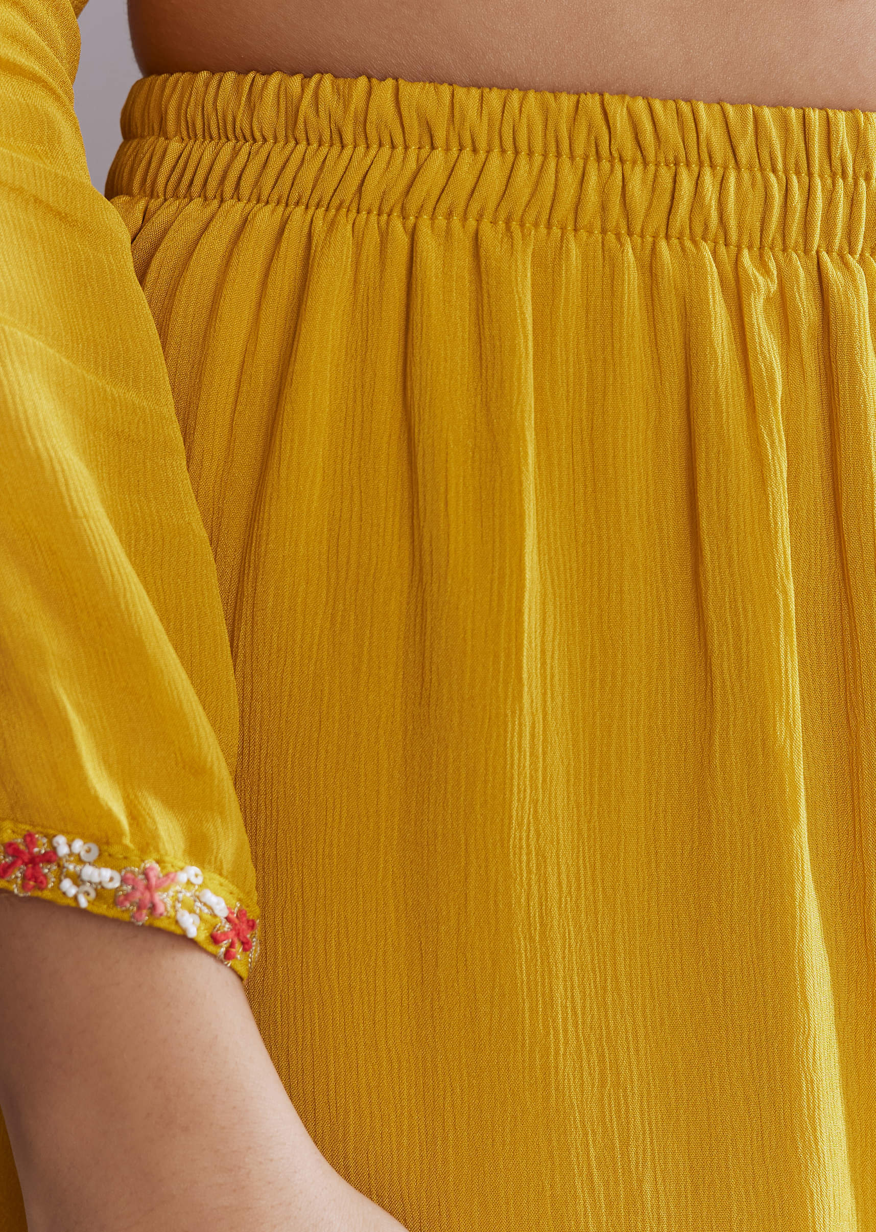 Yellow Chinon Sharara Suit With Embroidery - Image 6