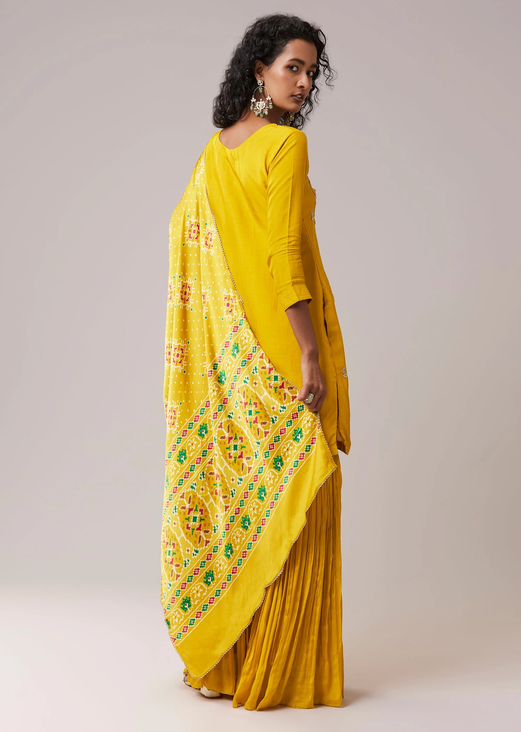 Yellow Chinon Silk Embellished Kurta Sharara Set - Image 5