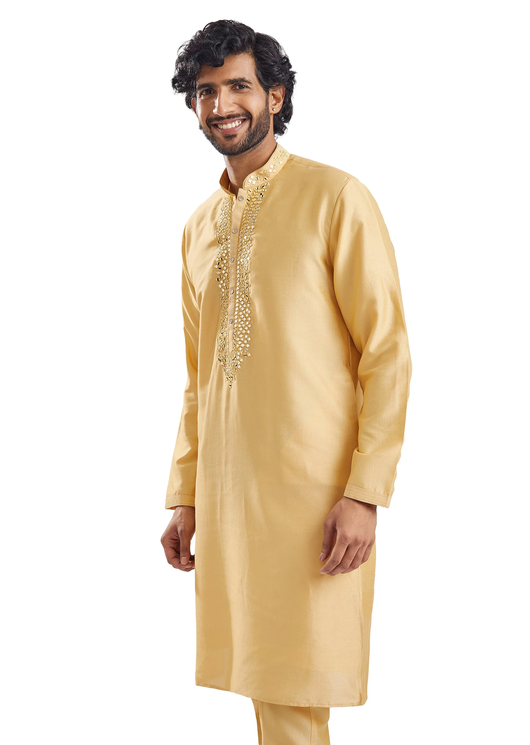 Yellow Classic Mirror Work Wedding Sherwani - Image 7
