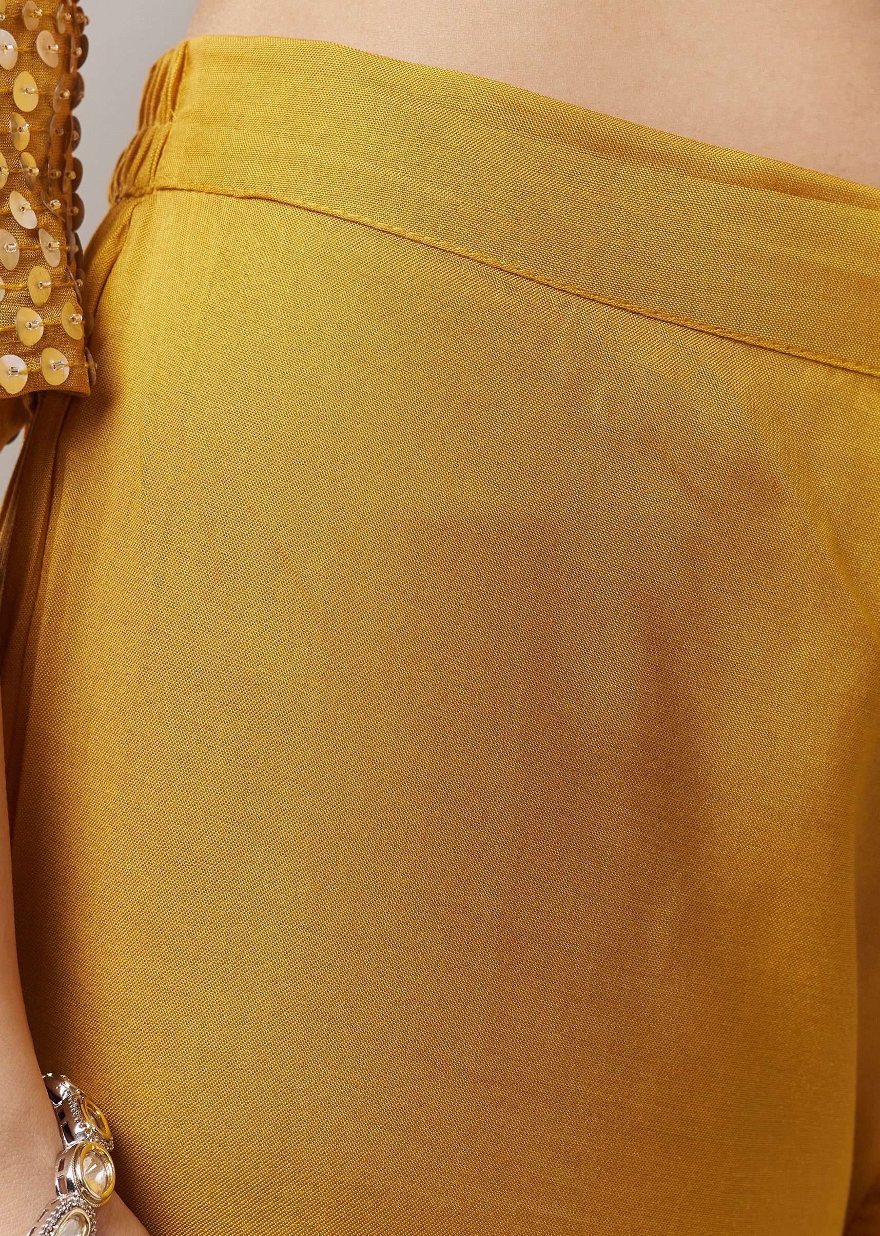 Yellow Coord Set With Sequins Work - Image 6
