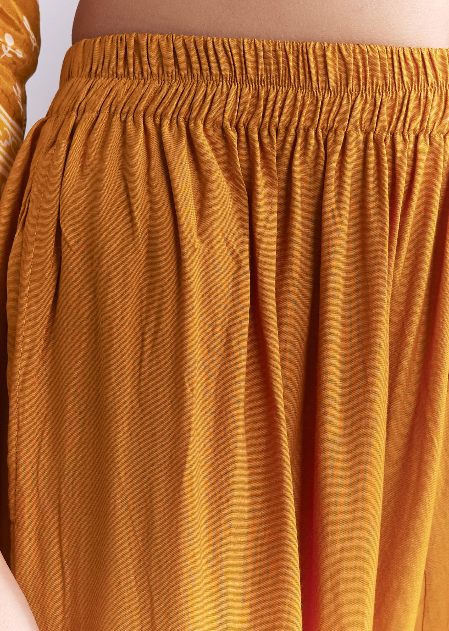 Yellow Crepe Kurta Set With Indie Print And Moti Work - Image 6